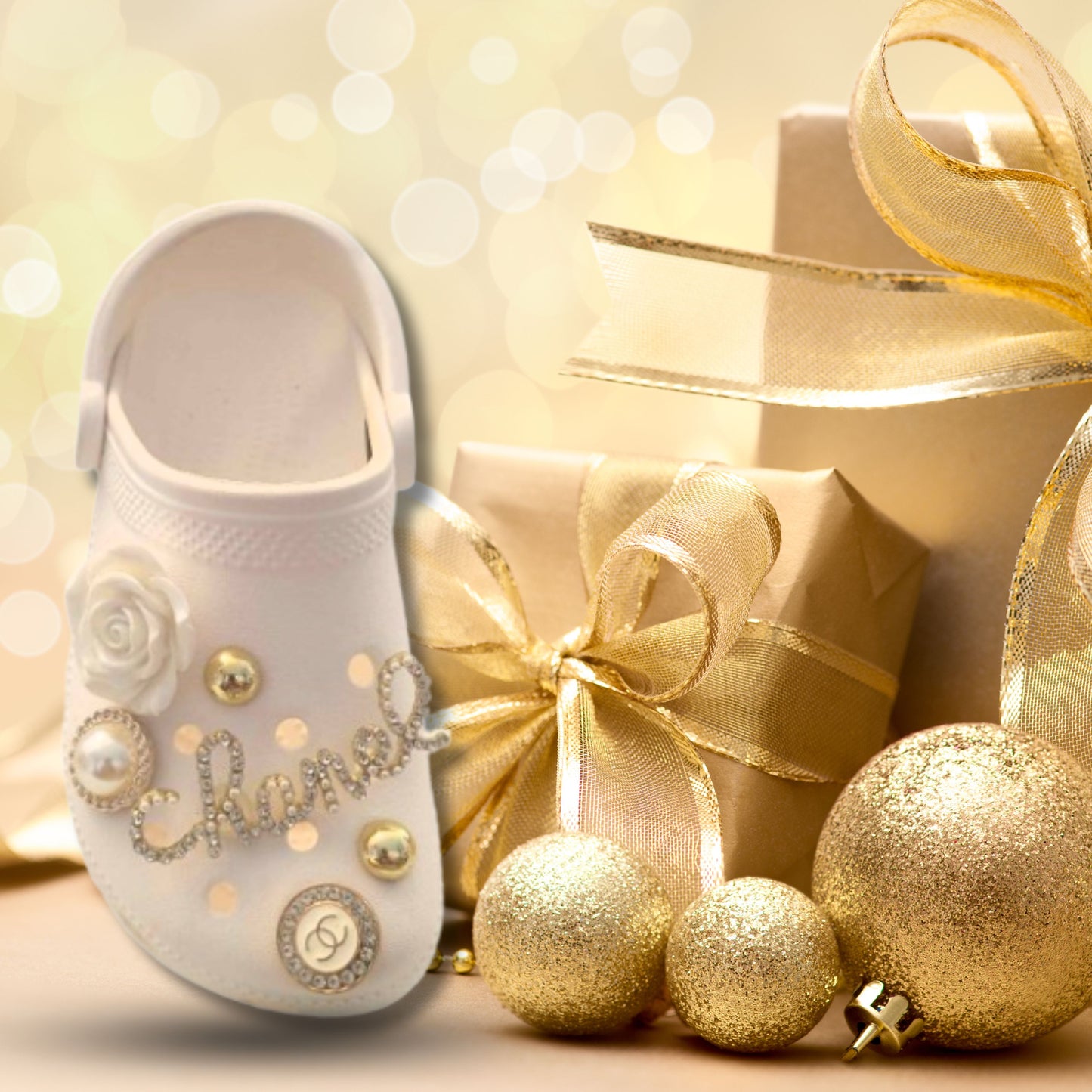 Luxury Gold & White Chanelista Shoe Charms