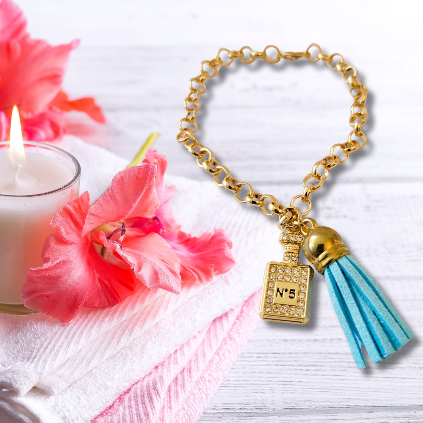 Blue Tassel Perfume Charm Bracelet