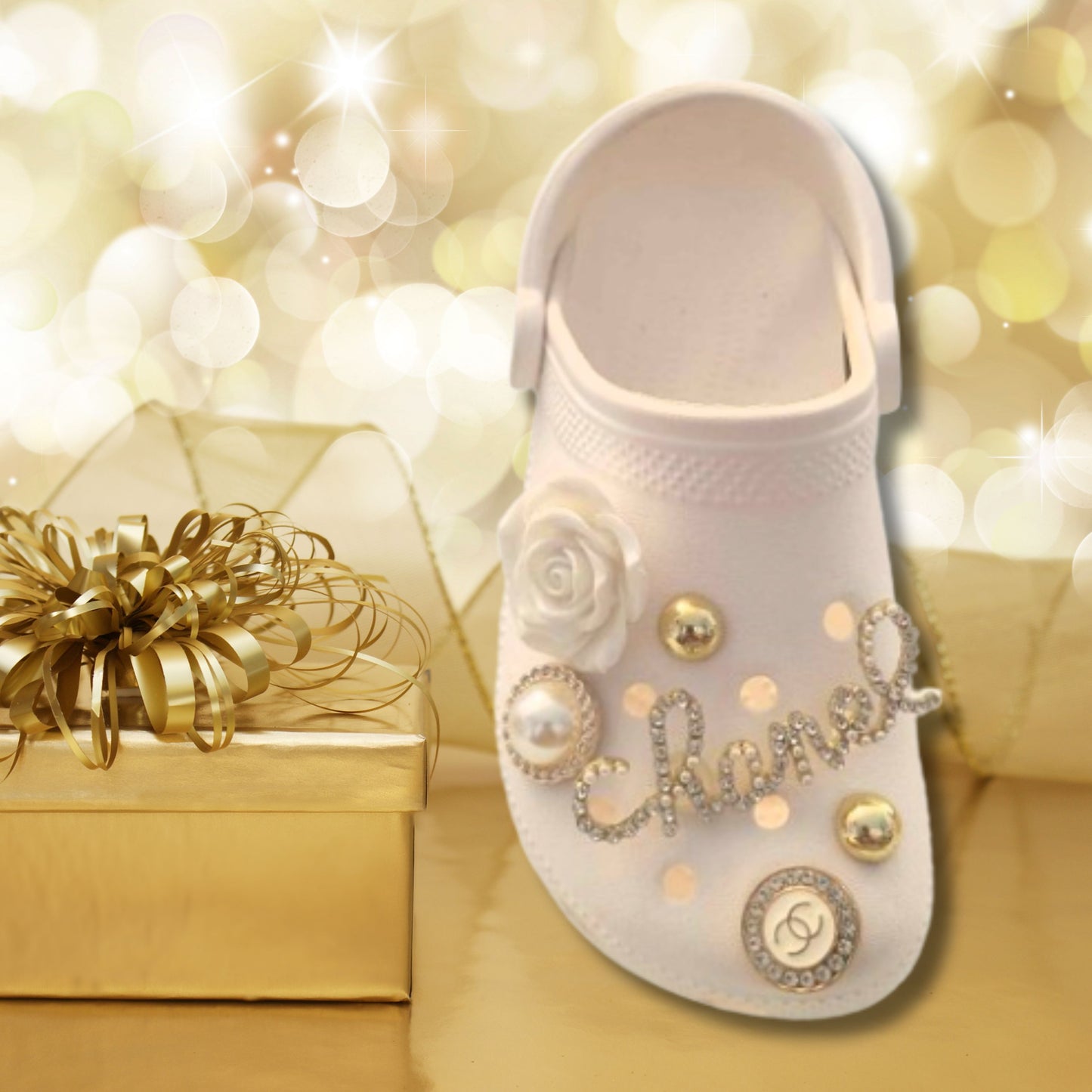 Luxury Gold & White Chanelista Shoe Charms