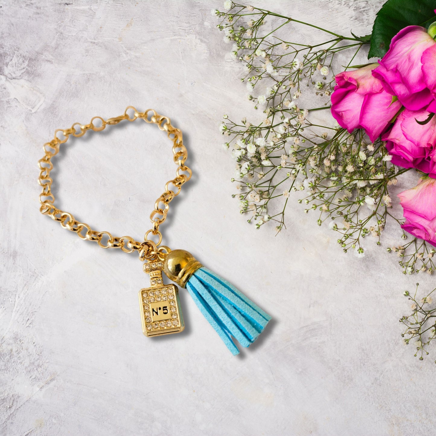 Blue Tassel Perfume Charm Bracelet