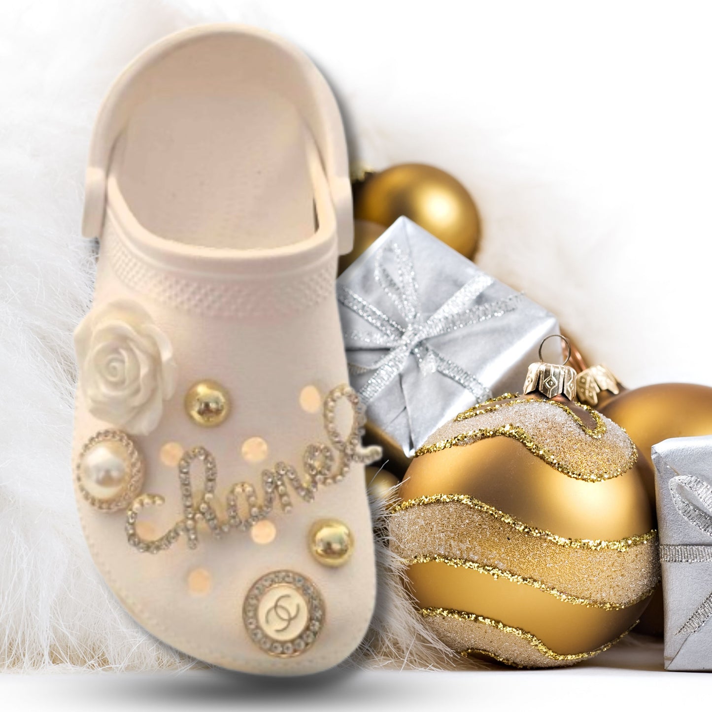 Luxury Gold & White Chanelista Shoe Charms