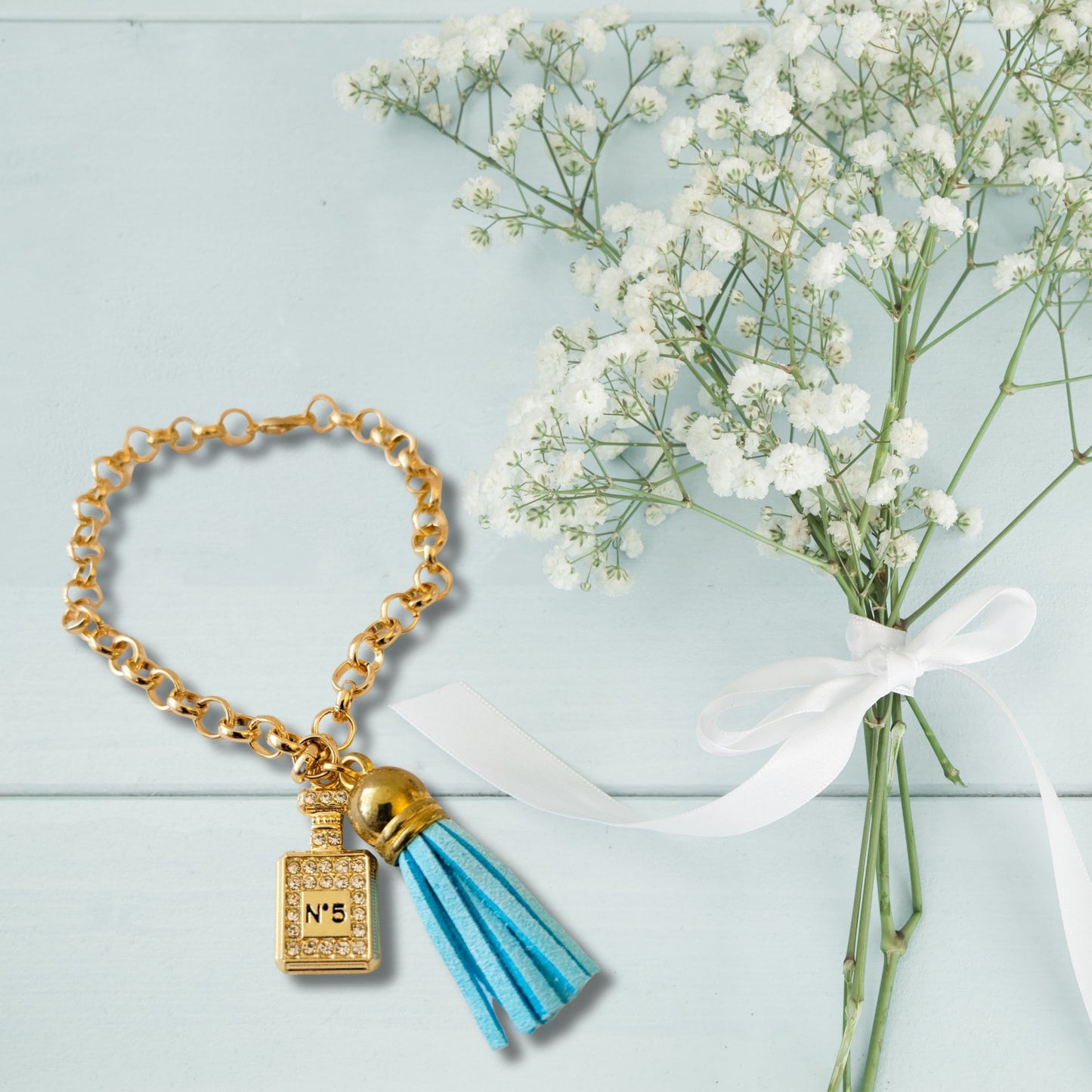 Blue Tassel Perfume Charm Bracelet