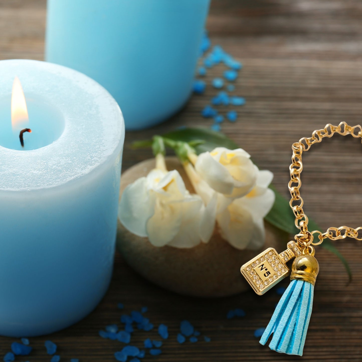 Blue Tassel Perfume Charm Bracelet