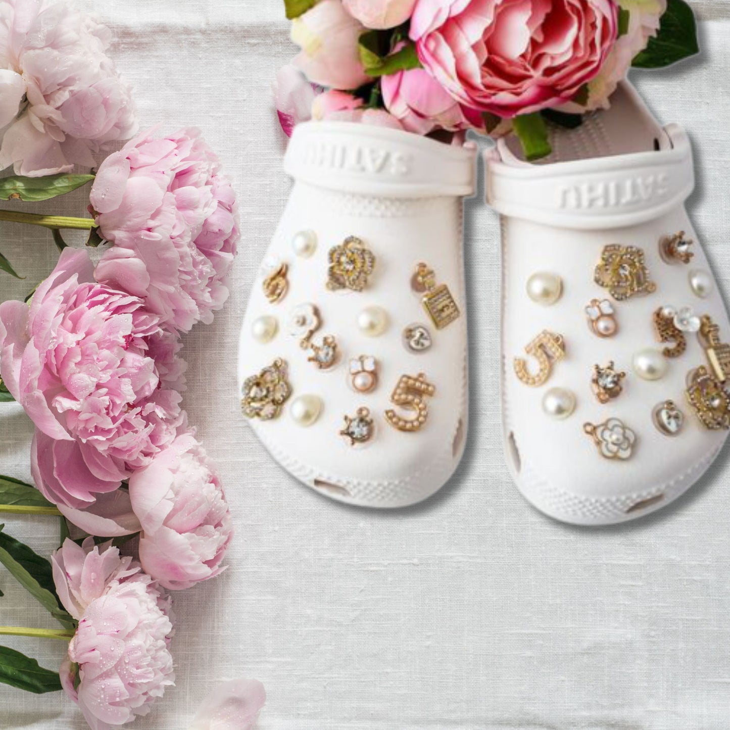 Luxury Gold & White Wedding Bling Shoe Charms
