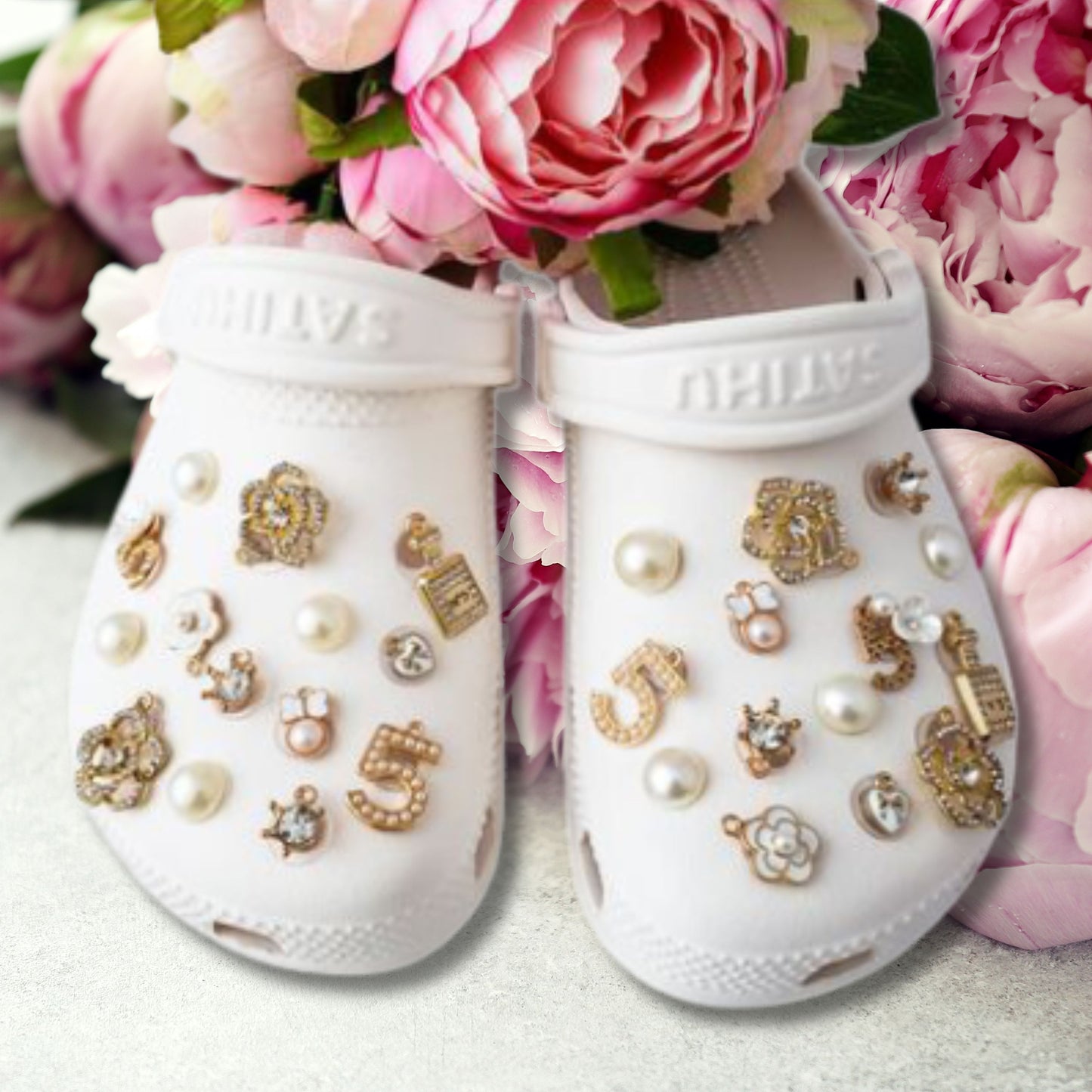 Luxury Gold & White Wedding Bling Shoe Charms