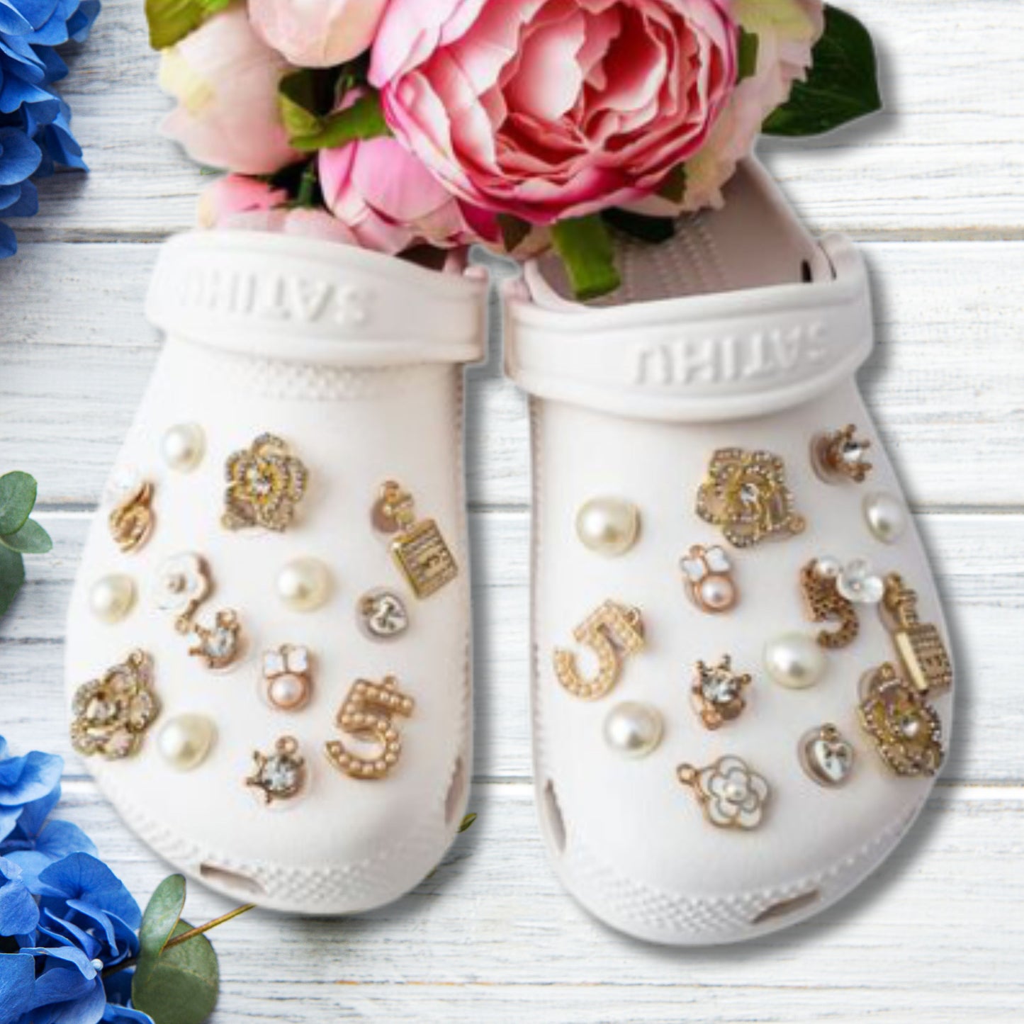 Luxury Gold & White Wedding Bling Shoe Charms