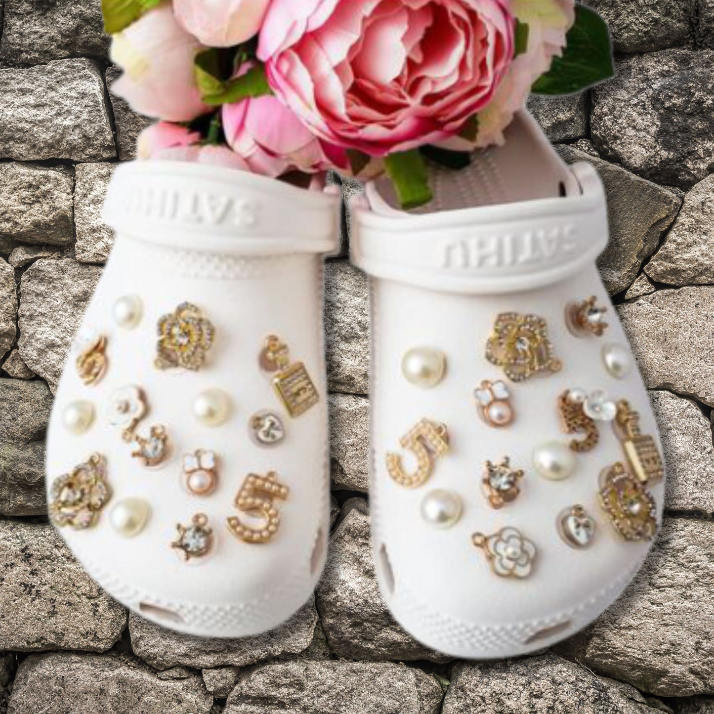 Luxury Gold & White Wedding Bling Shoe Charms