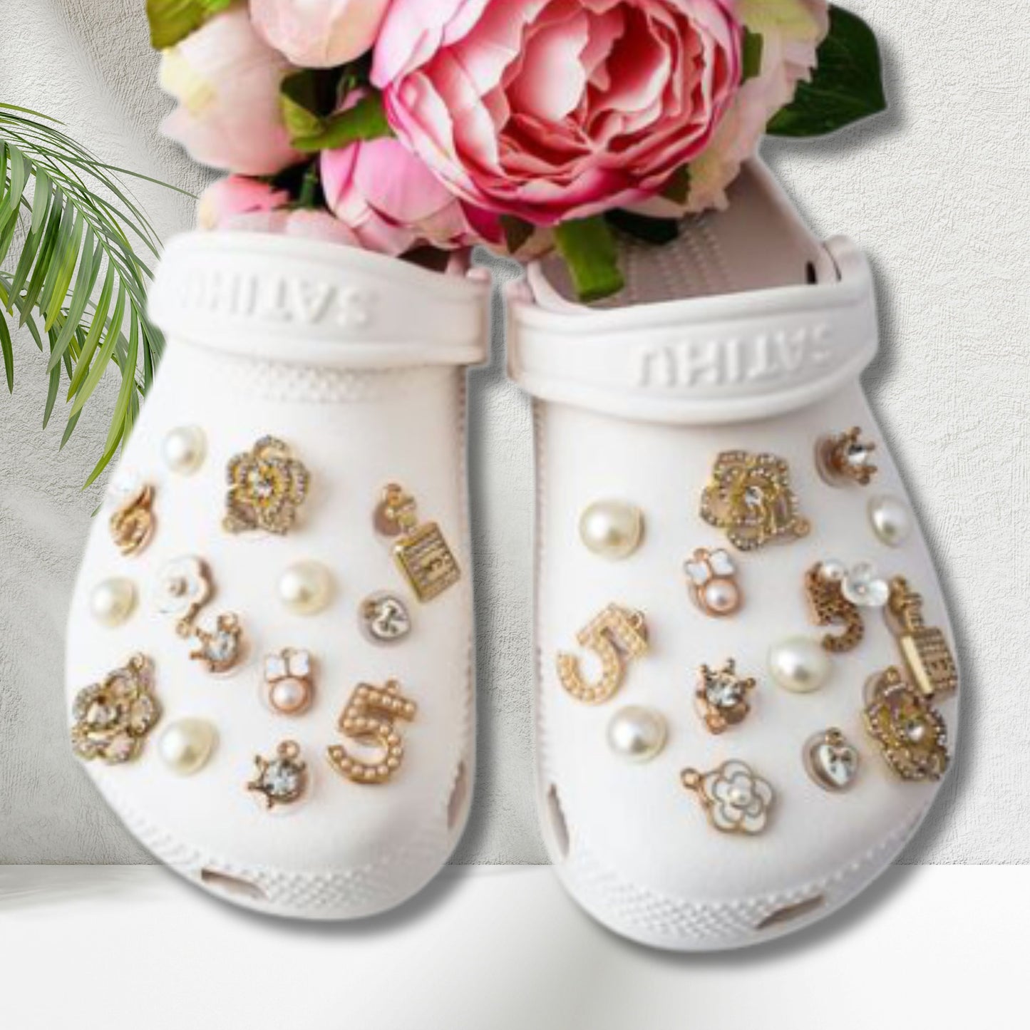 Luxury Gold & White Wedding Bling Shoe Charms
