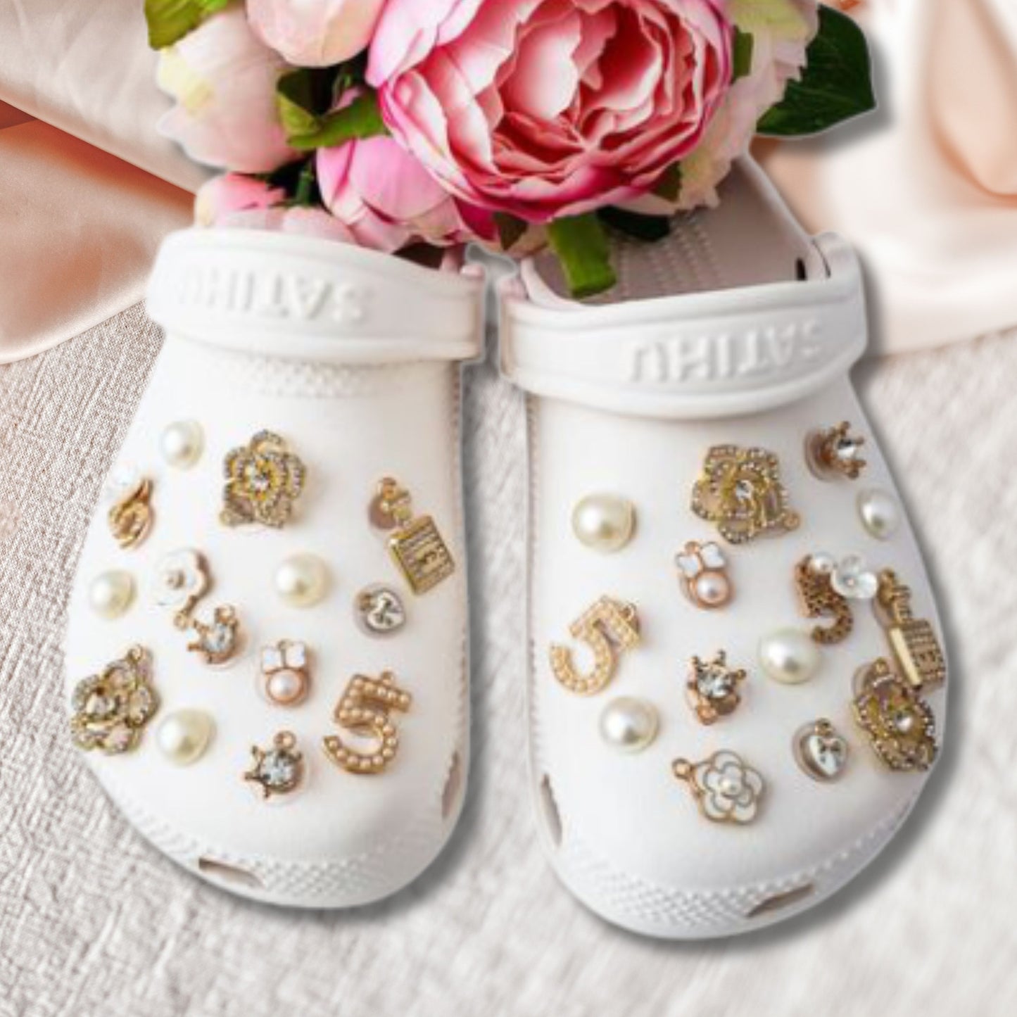 Luxury Gold & White Wedding Bling Shoe Charms