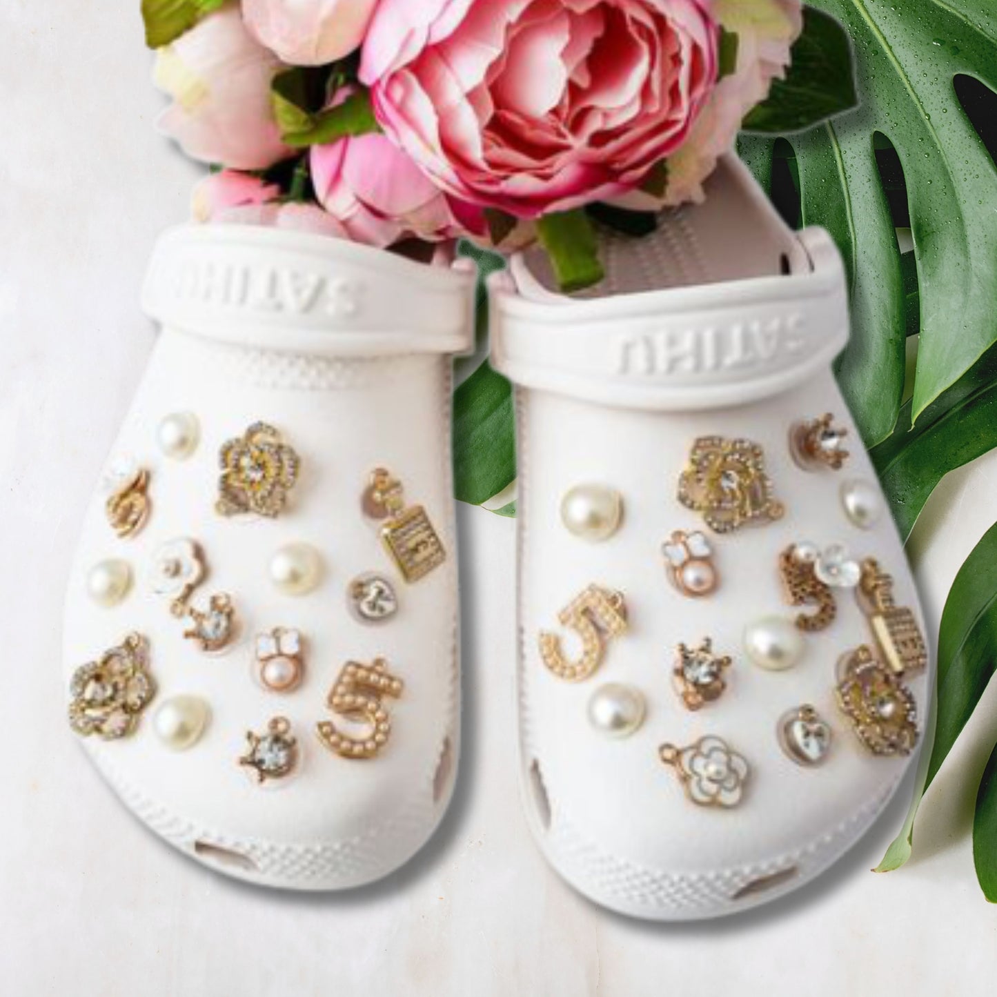 Luxury Gold & White Wedding Bling Shoe Charms