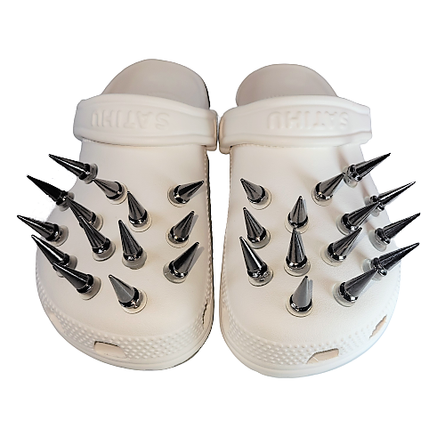Gun Metal Crocs Charms Luxury Silver Metal Stud Fashion Spikes