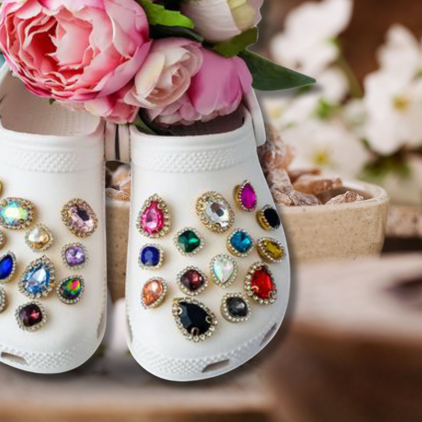 Crocs Charms Gold Claw Rainbow Bezel Glass Rhinestone Shoe Charms