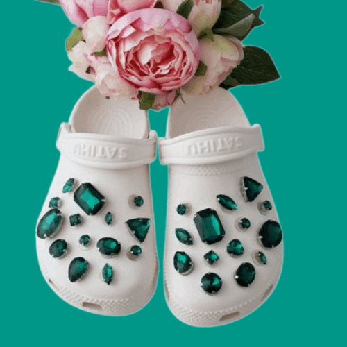 Crocs Charms Dark Green Glass Rhinestone Shoe Charms