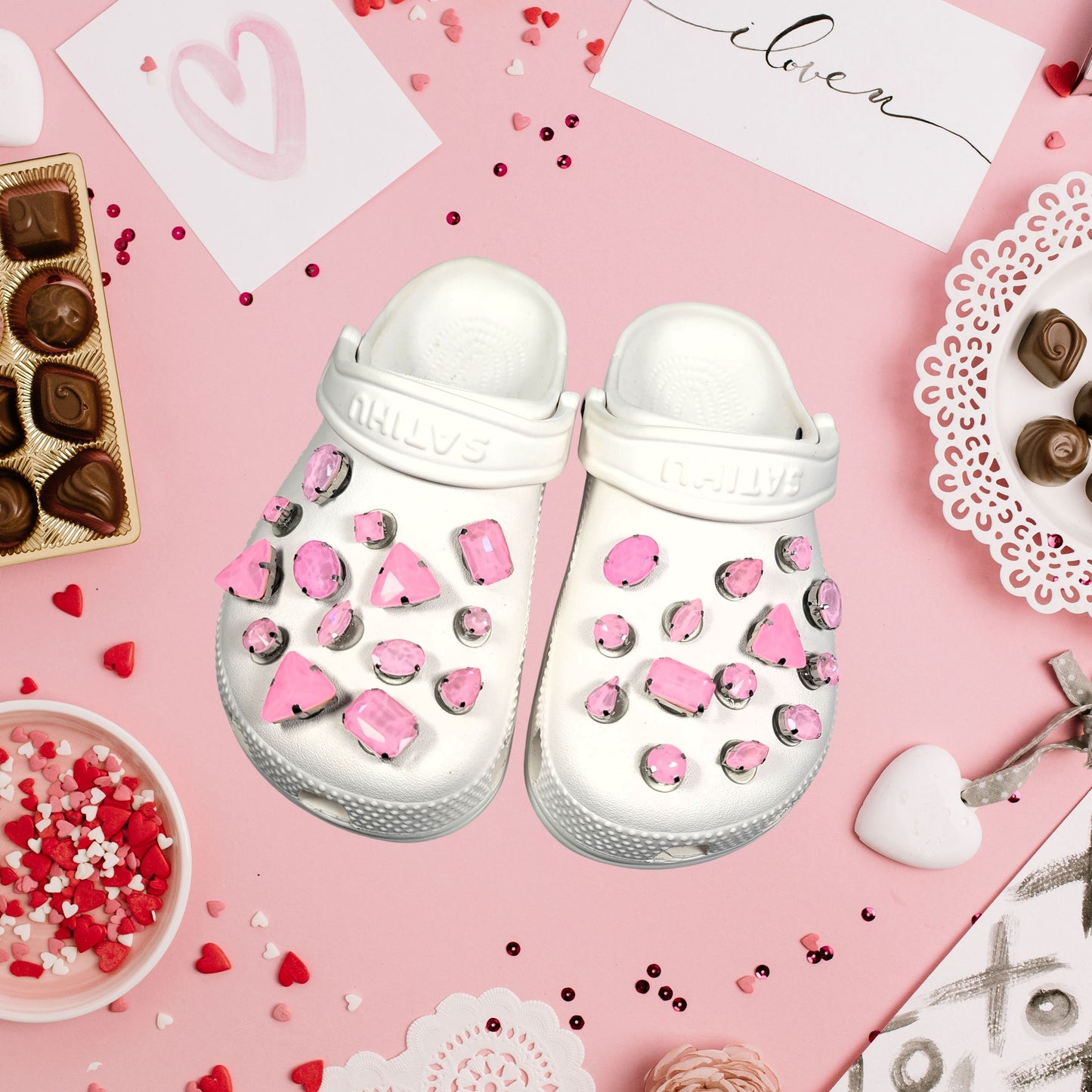 Crocs Charms Light Pink Jelly Rhinestones