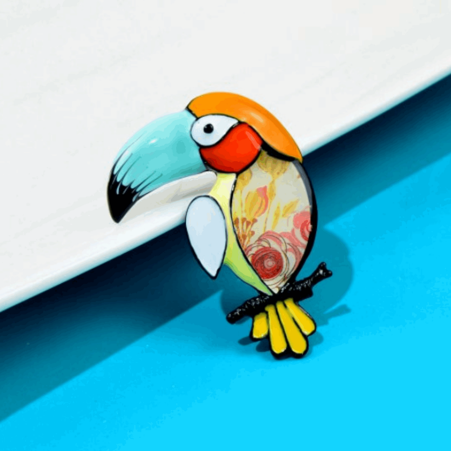 Brown Parrot Multicolored Abstract Art Metal Enamel Fashion Brooch Pin