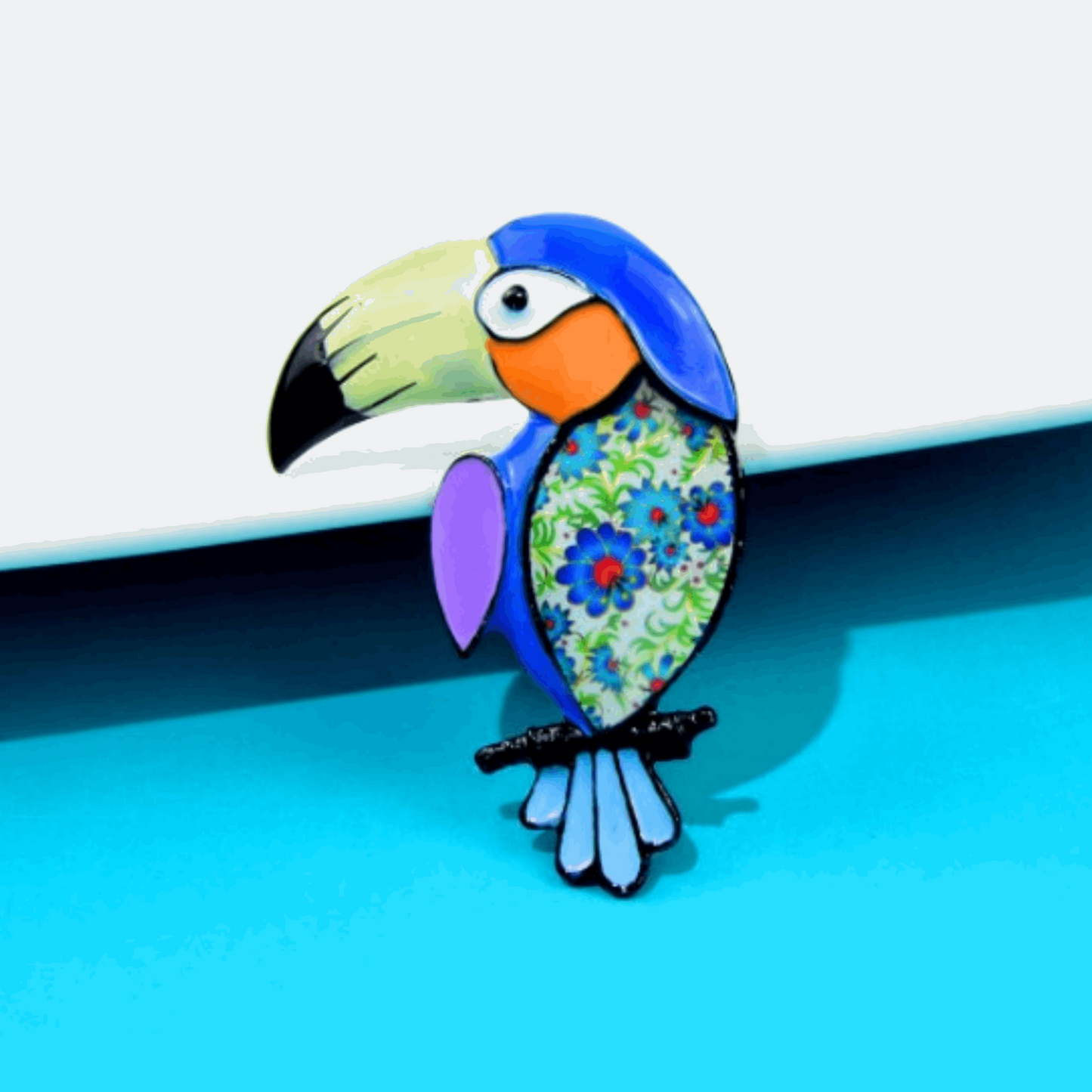 Blue Parrot Multicolored Abstract Art Metal Enamel Fashion Brooch Pin