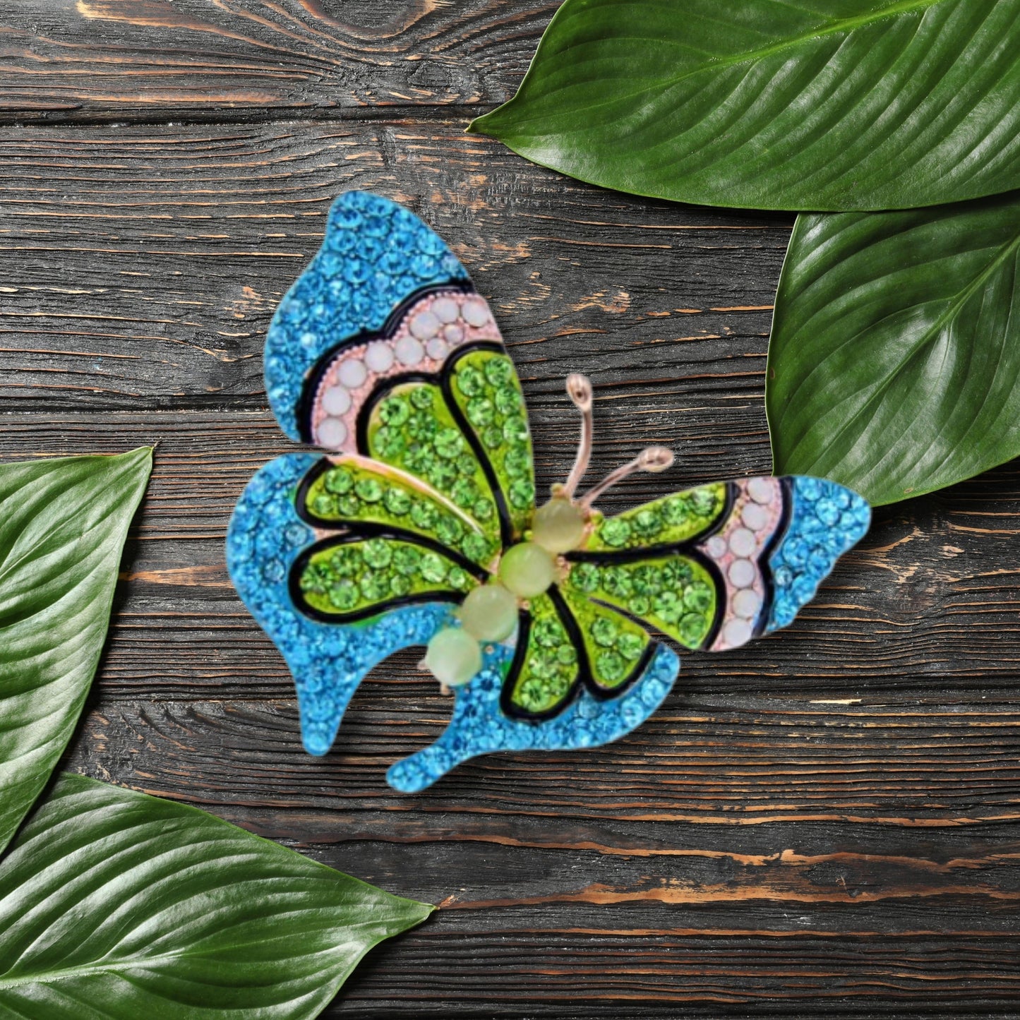 Blue Rhinestone Butterfly Fashion Brooch Pin
