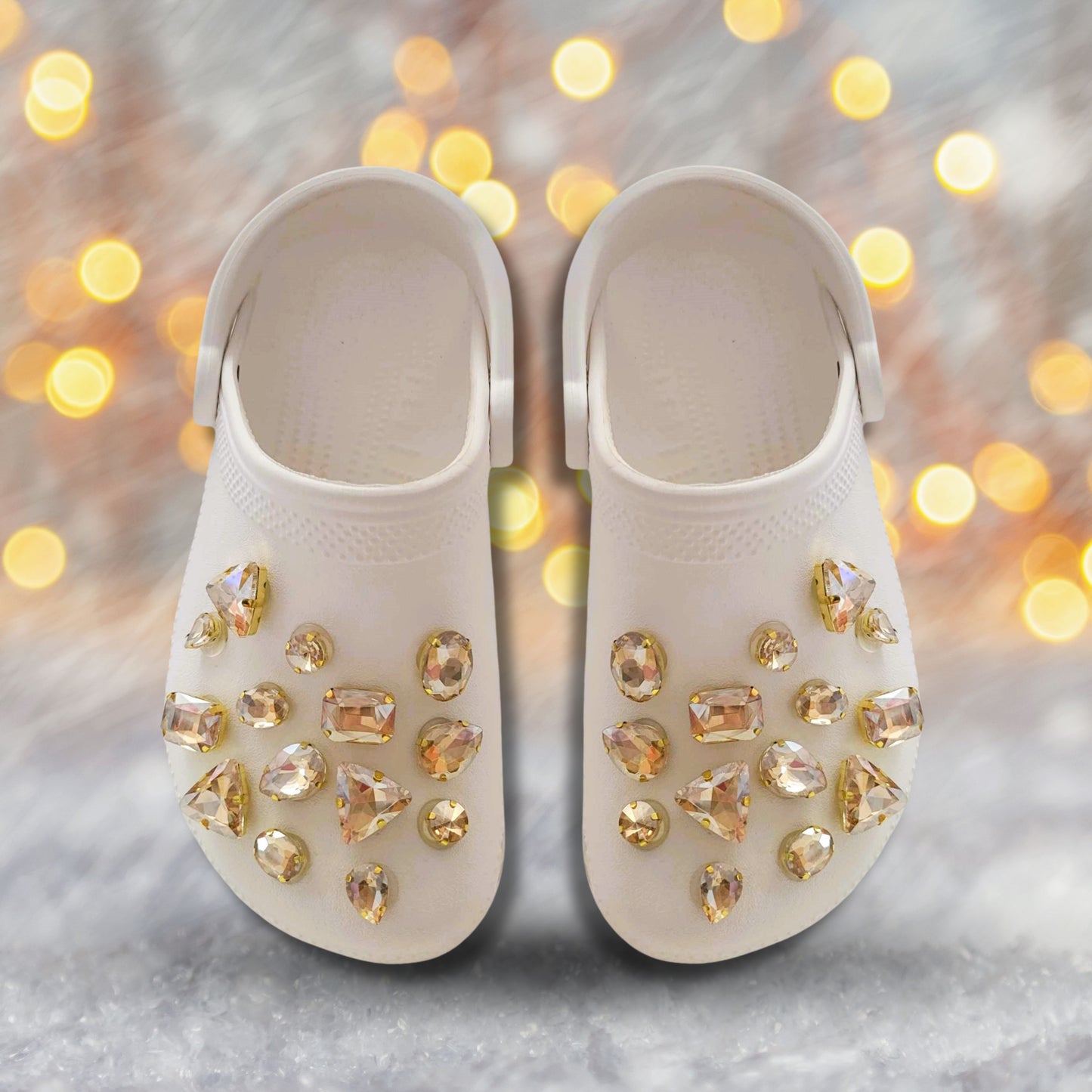 Luxury Gold Claw Champagne Iridescent Glass Rhinestone Shoe Charms