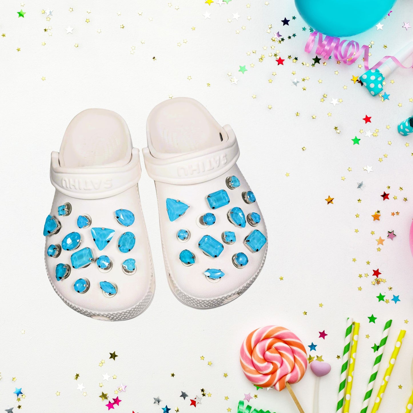 Crocs Charms Baby Blue Jelly Rhinestones
