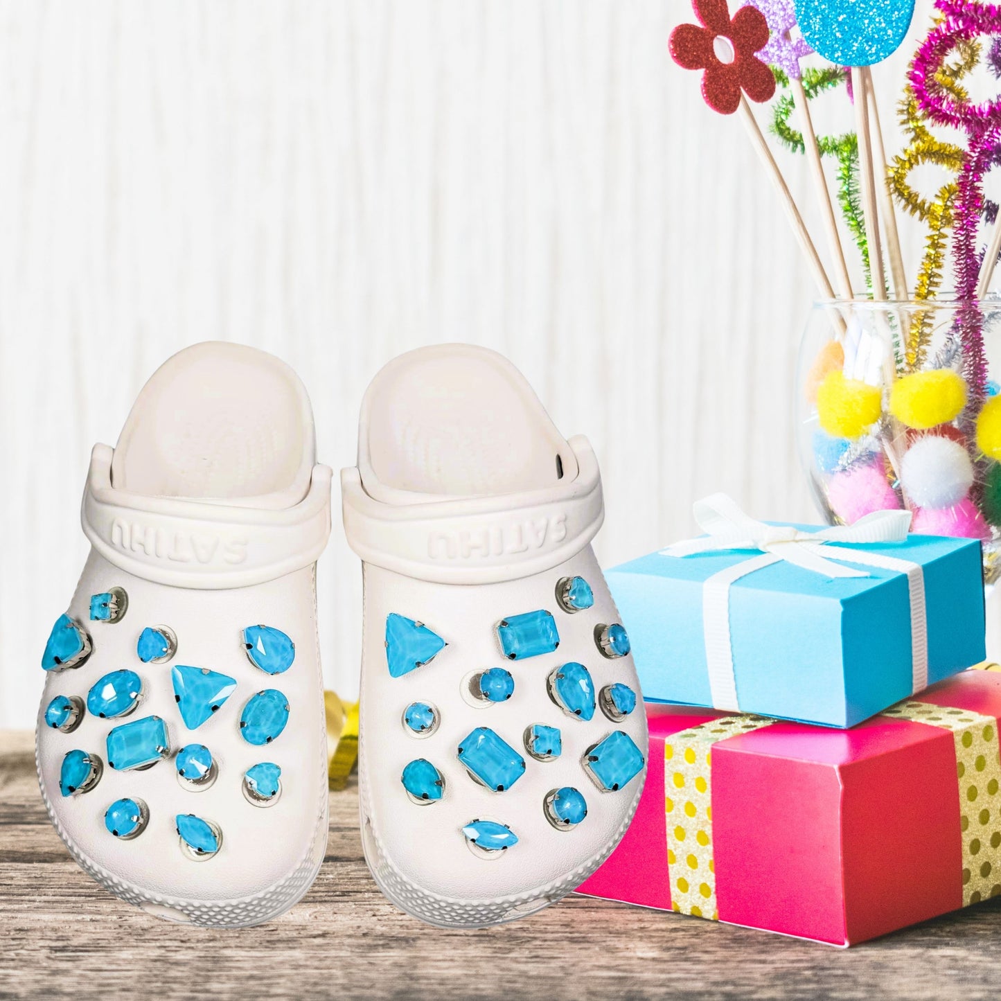Crocs Charms Baby Blue Jelly Rhinestones