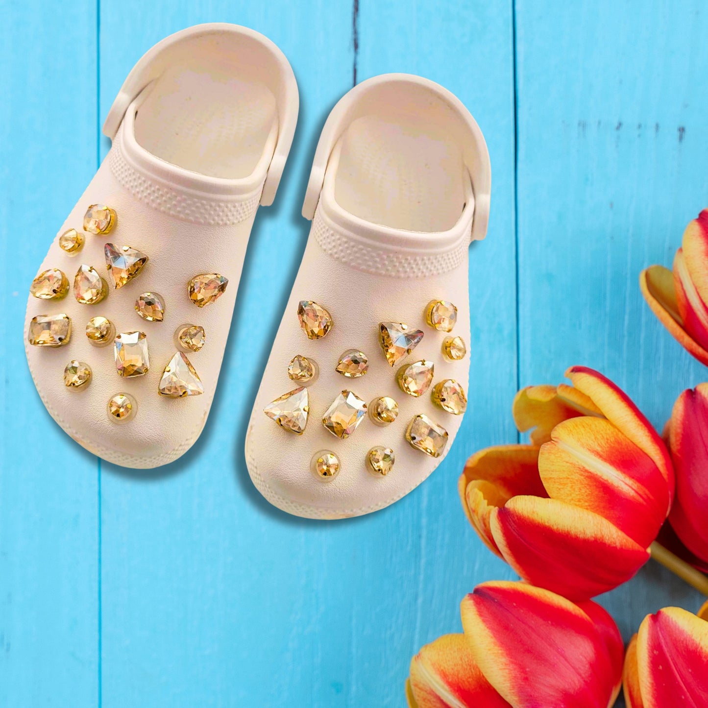 Crocs Charms Gold Claw Amber Glass Rhinestone Shoe Charms