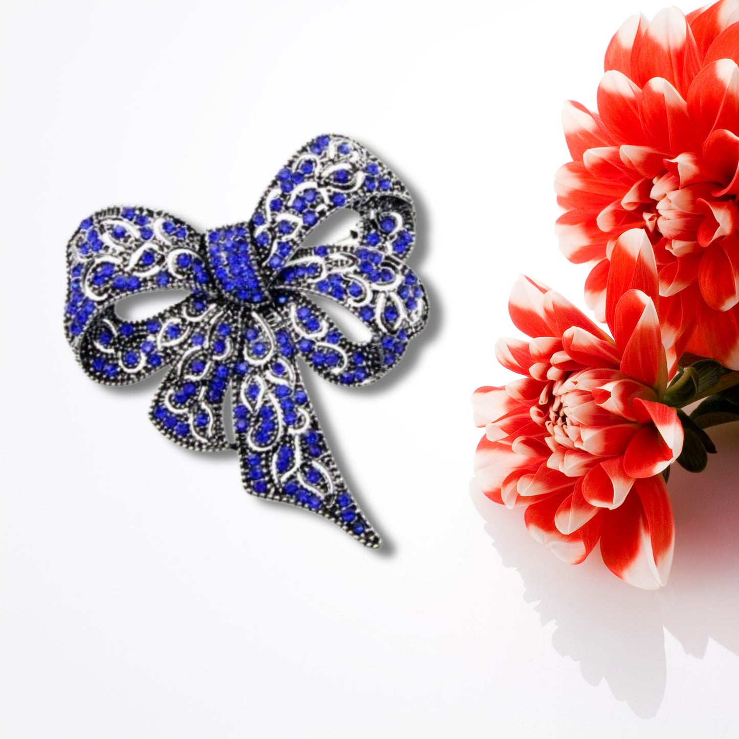 Blue Rhinestone Bow Statement Fashion Brooch