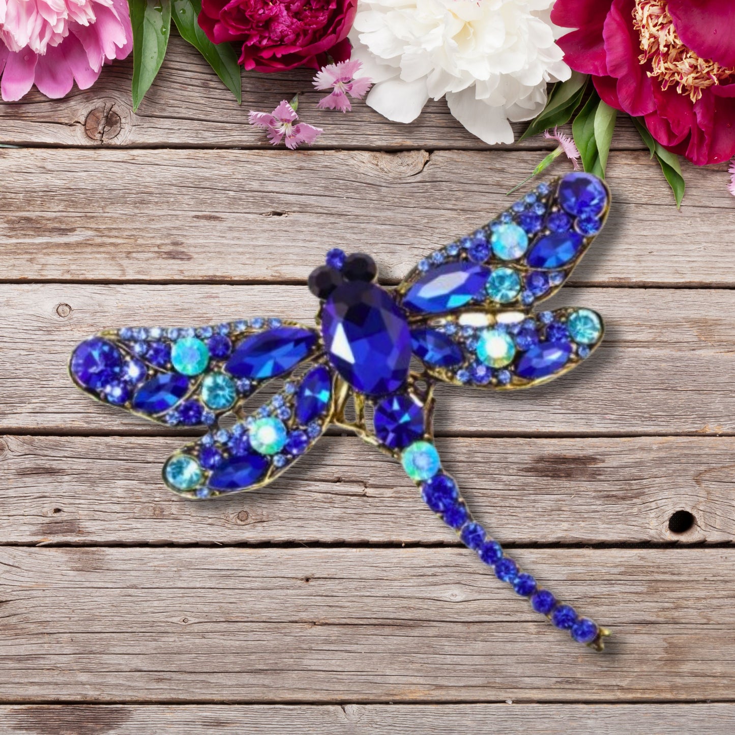 Blue Rhinestone Dragonfly Brooch