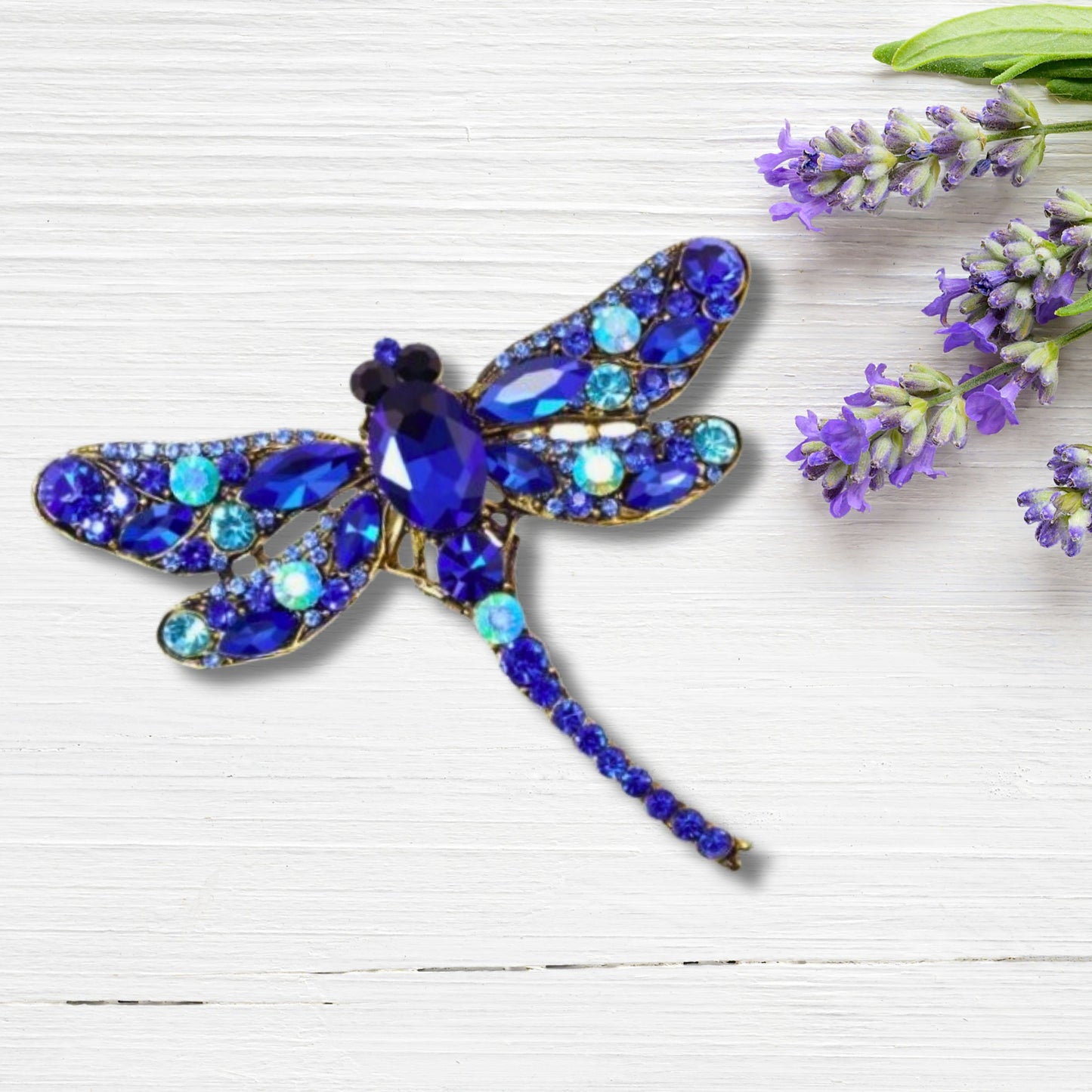 Blue Rhinestone Dragonfly Brooch