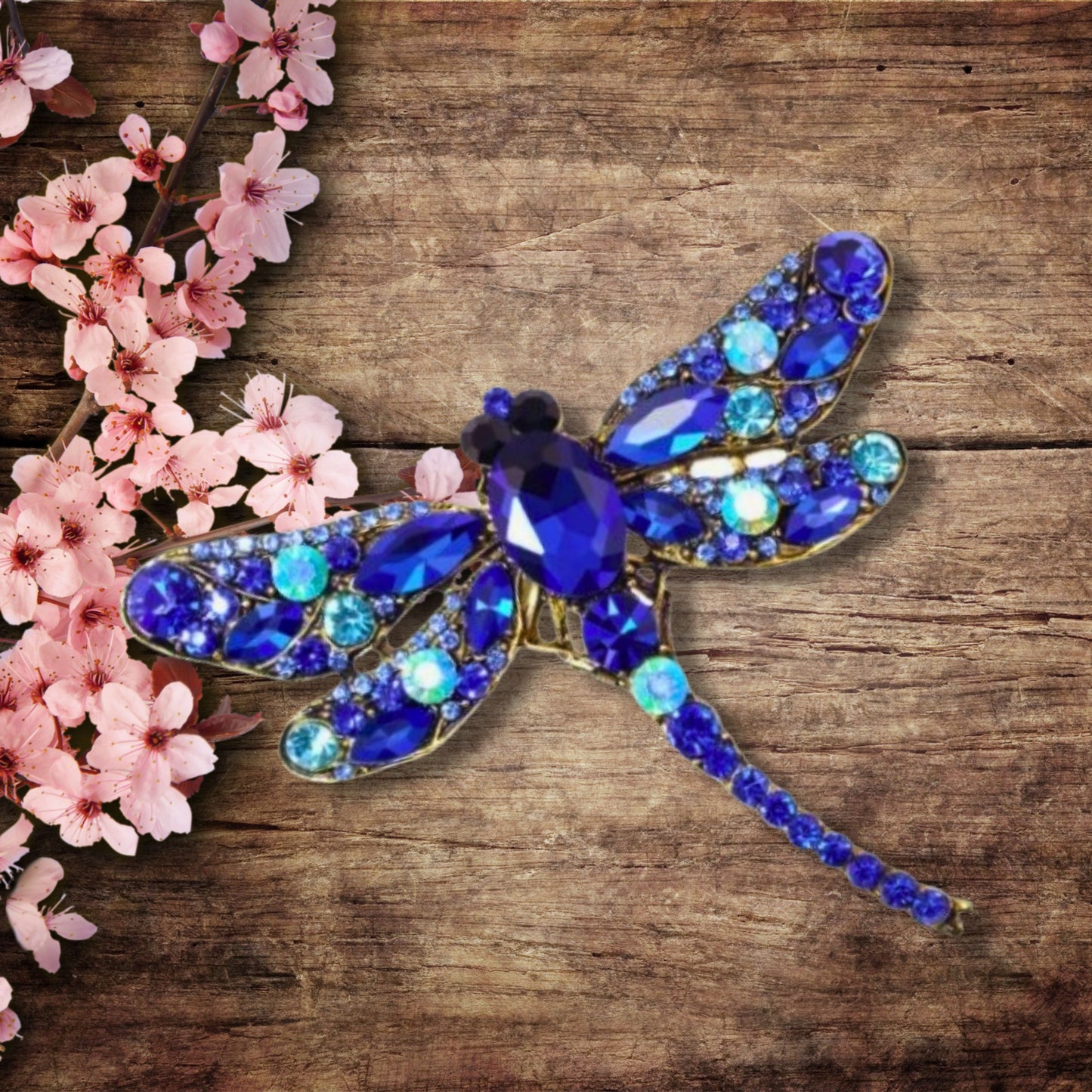 Blue Rhinestone Dragonfly Brooch