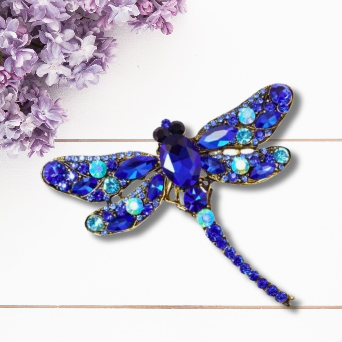 Blue Rhinestone Dragonfly Brooch