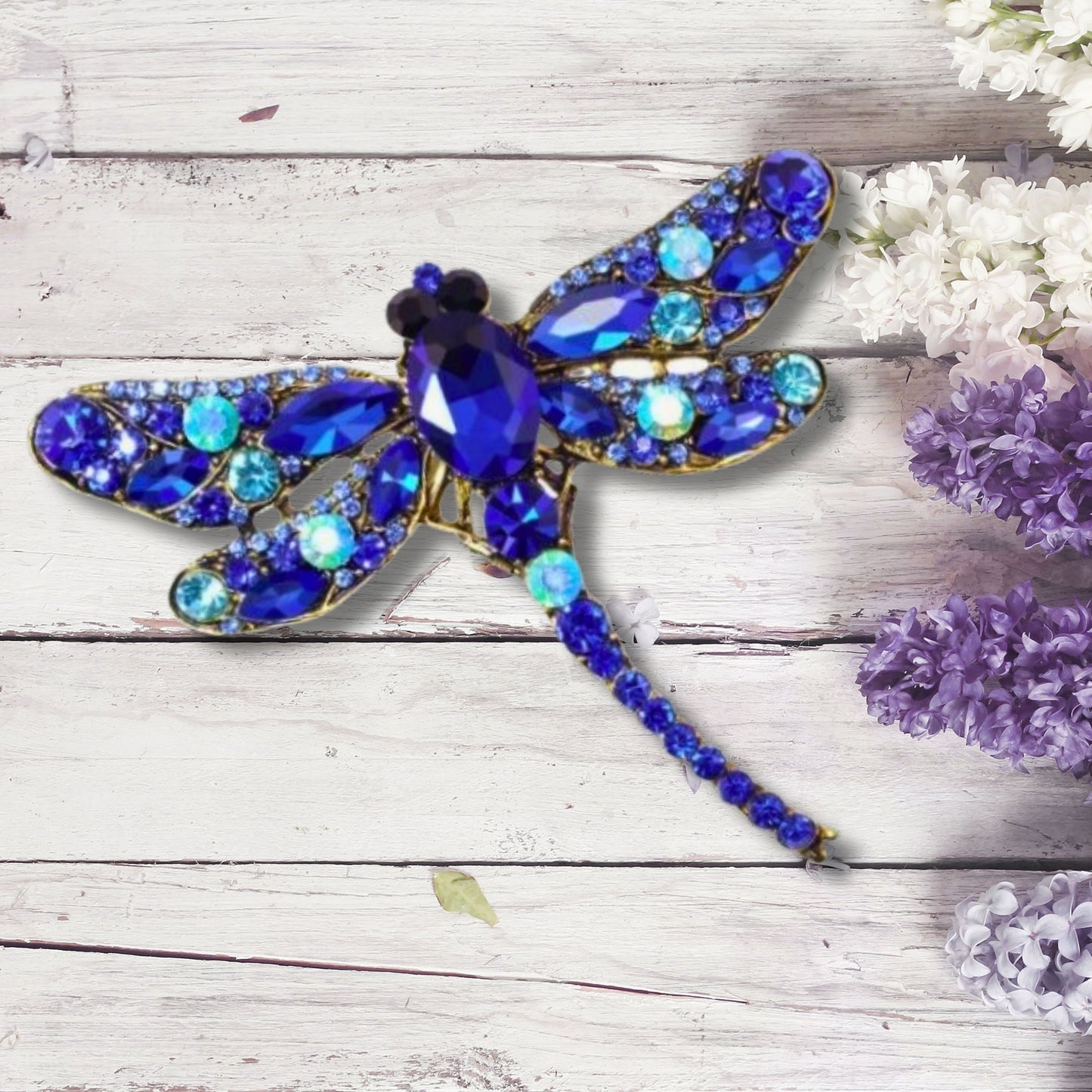 Blue Rhinestone Dragonfly Brooch