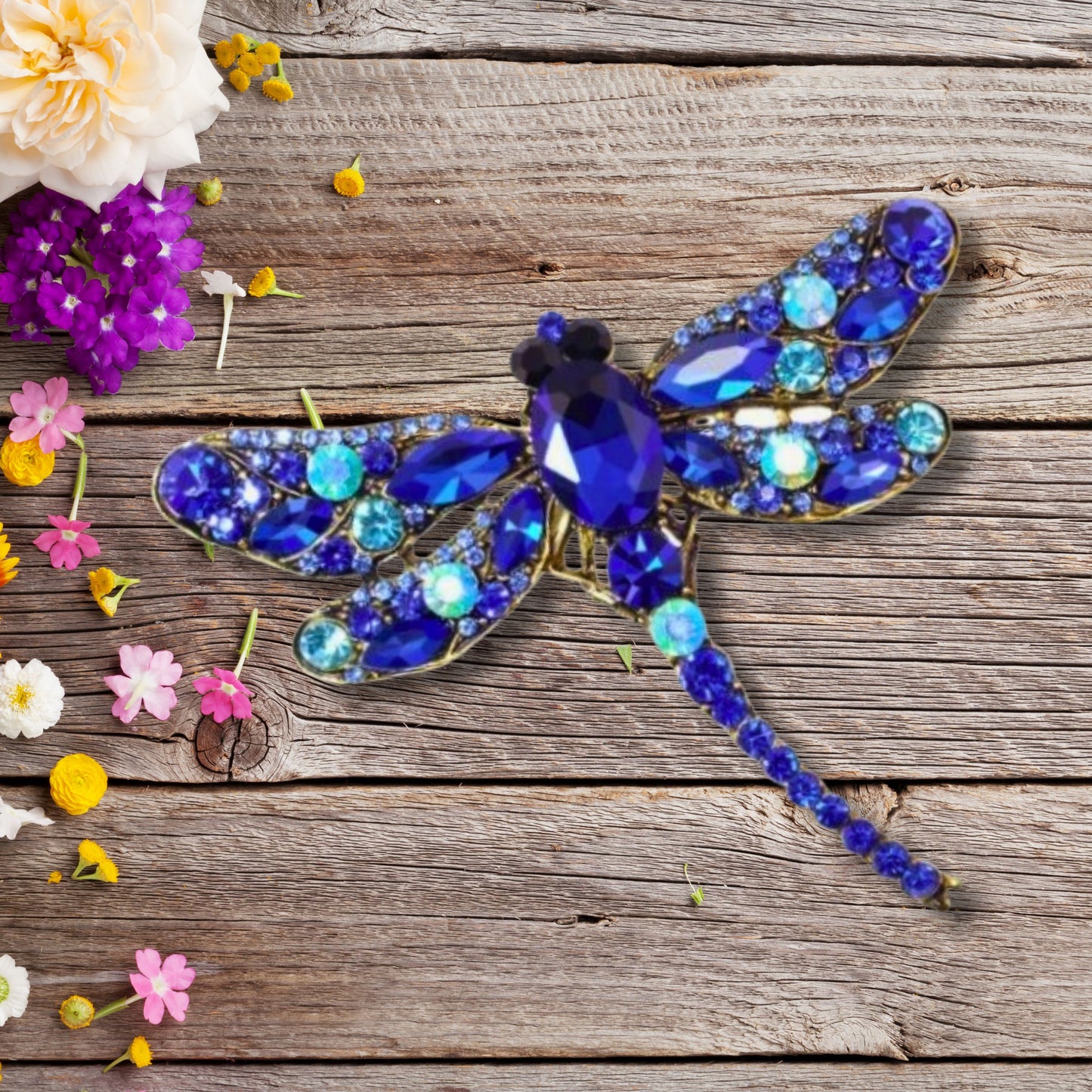 Blue Rhinestone Dragonfly Brooch