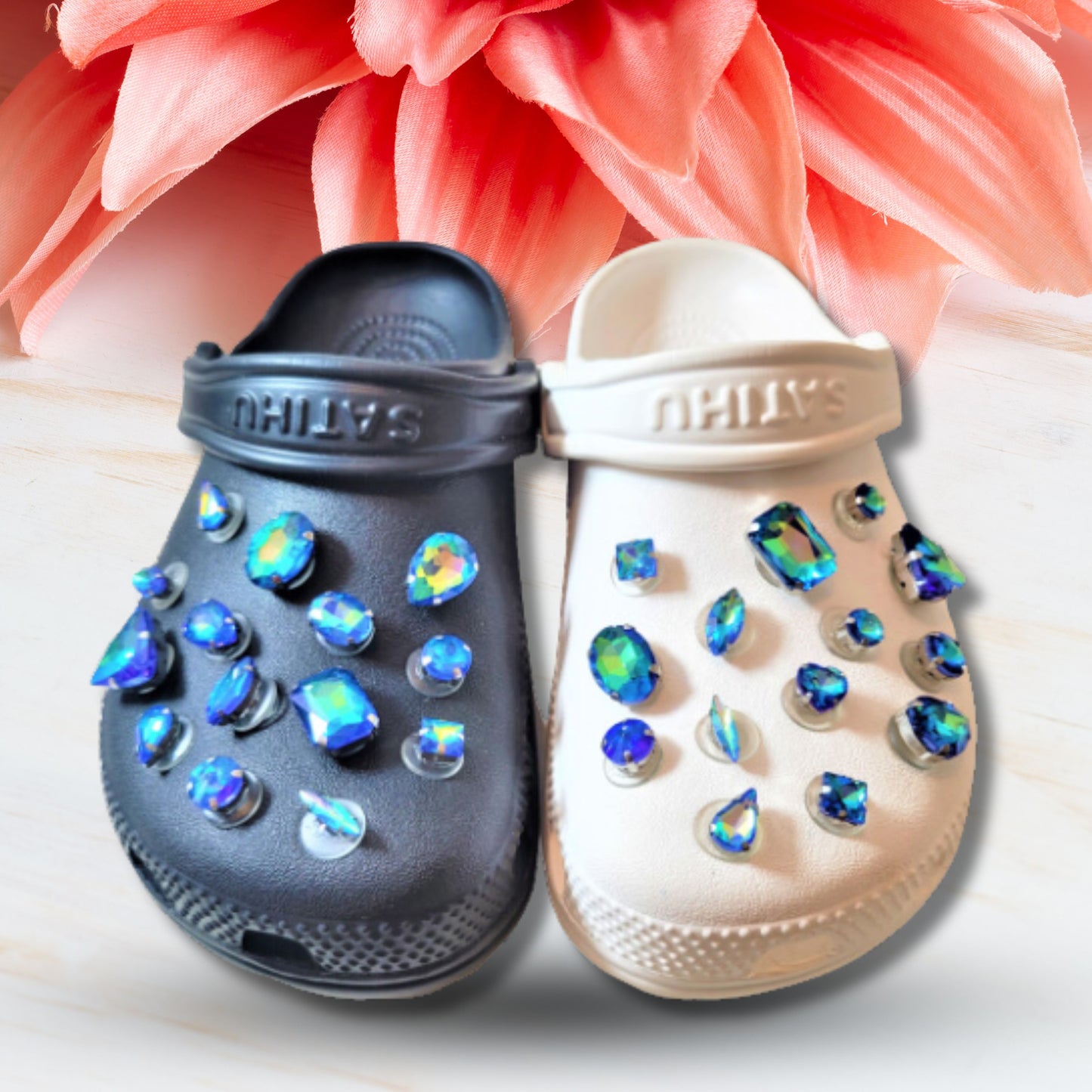 Crocs Charms Blue Iridescent Glass Rhinestone Shoe Charms