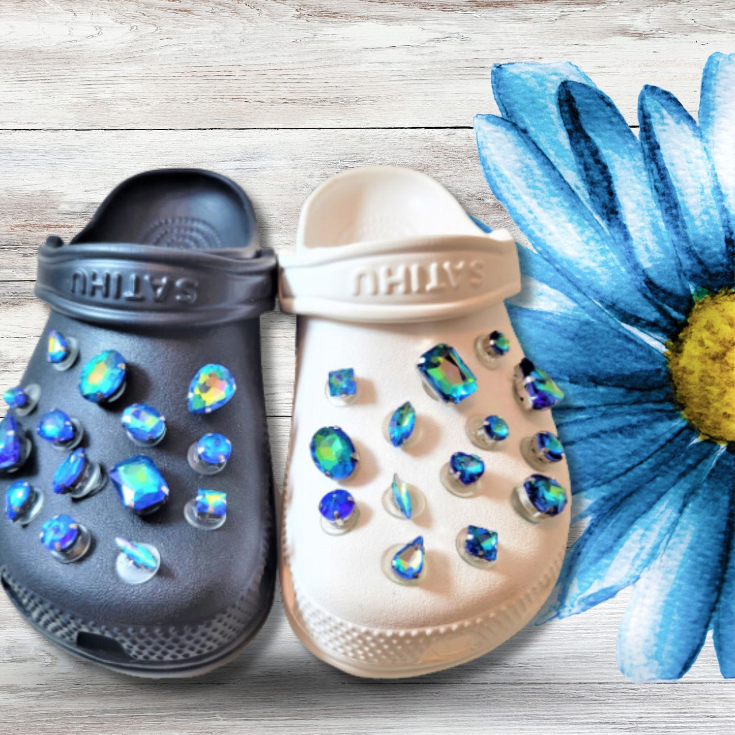 Crocs Charms Blue Iridescent Glass Rhinestone Shoe Charms