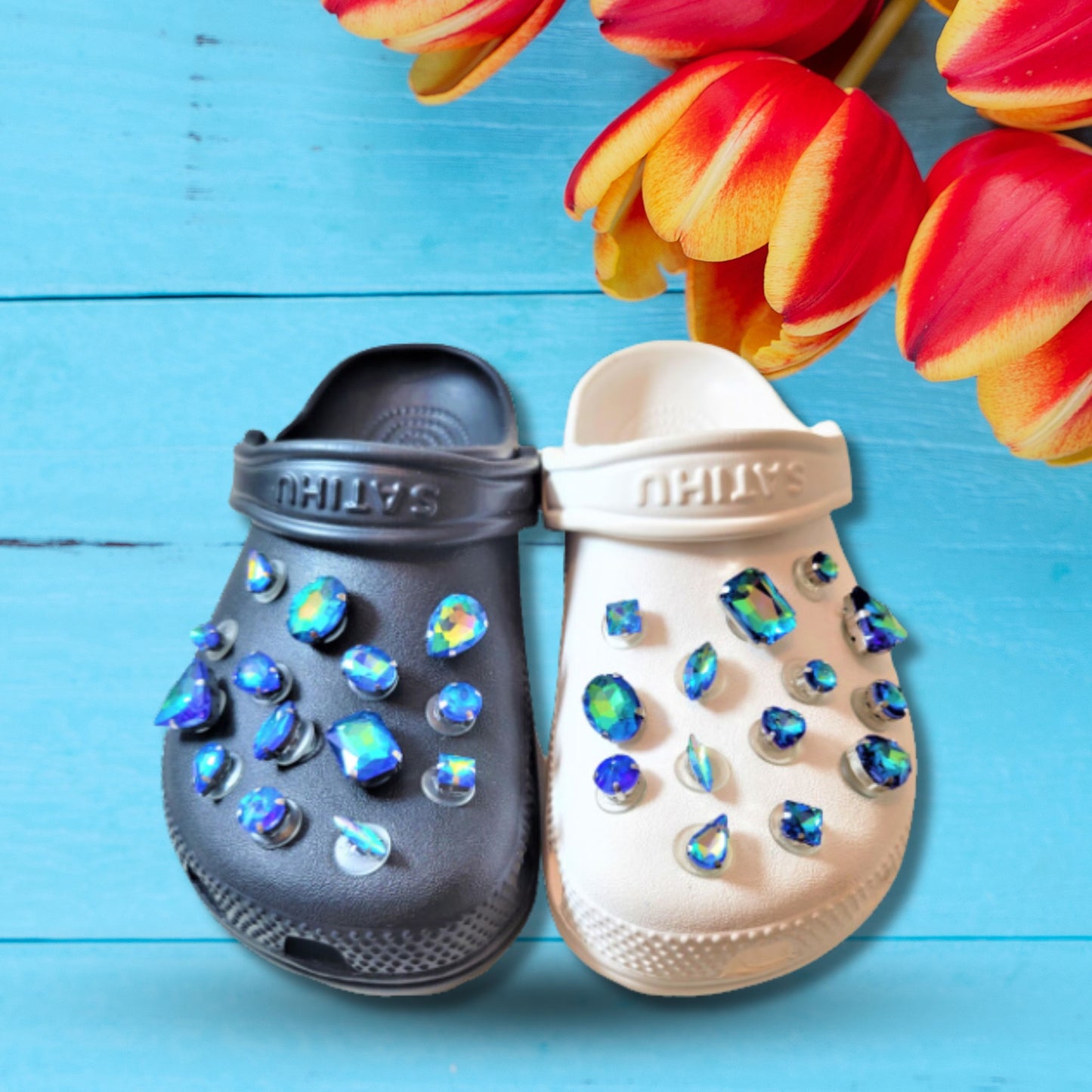 Crocs Charms Blue Iridescent Glass Rhinestone Shoe Charms