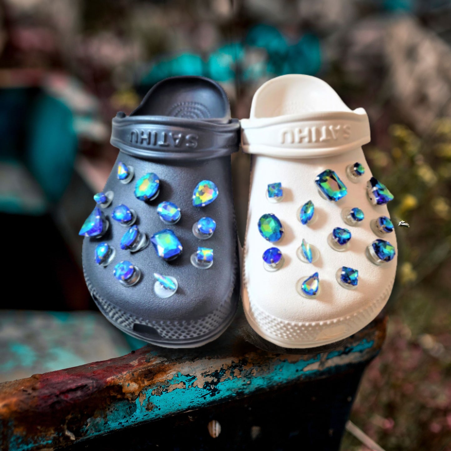 Crocs Charms Blue Iridescent Glass Rhinestone Shoe Charms