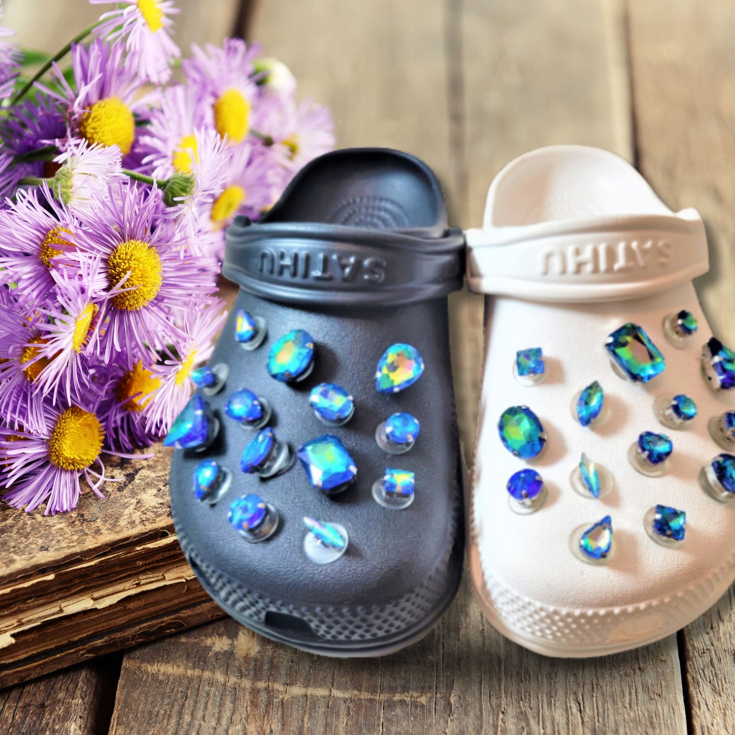 Crocs Charms Blue Iridescent Glass Rhinestone Shoe Charms