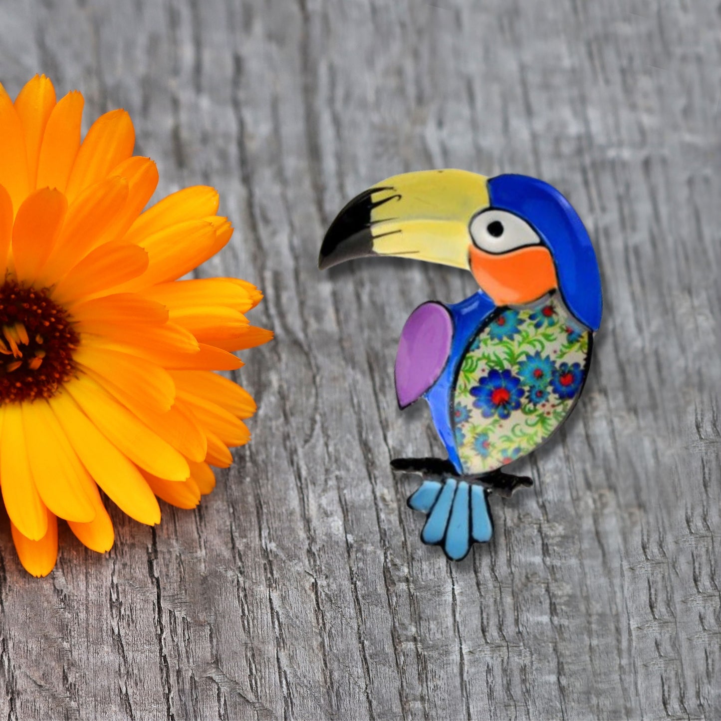 Blue Parrot Brooch Pin