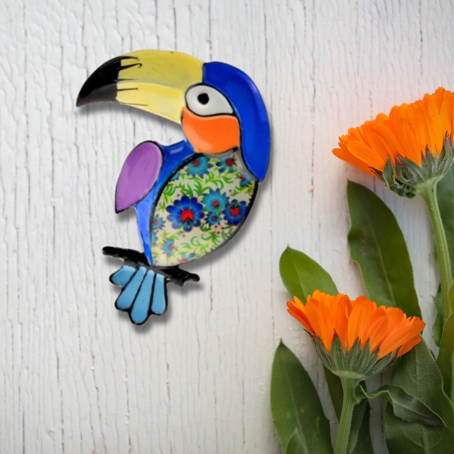 Blue Parrot Brooch Pin