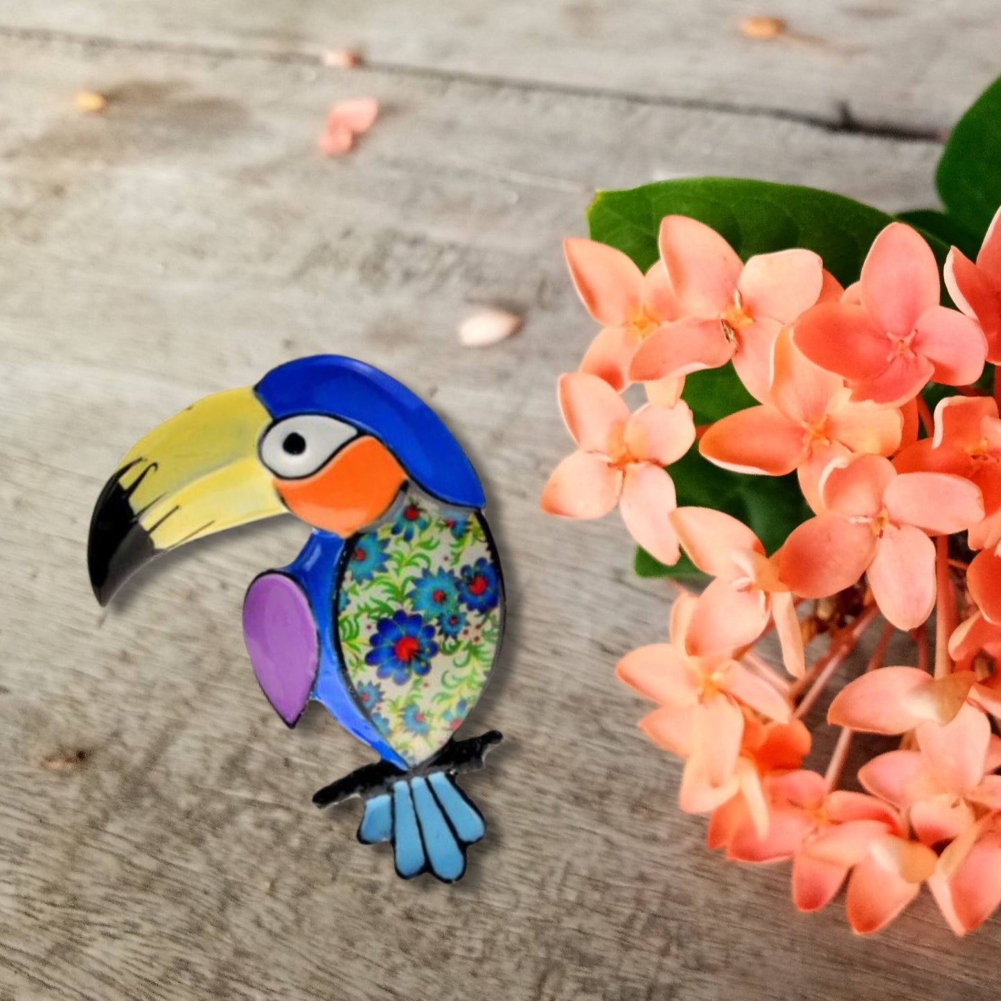 Blue Parrot Brooch Pin