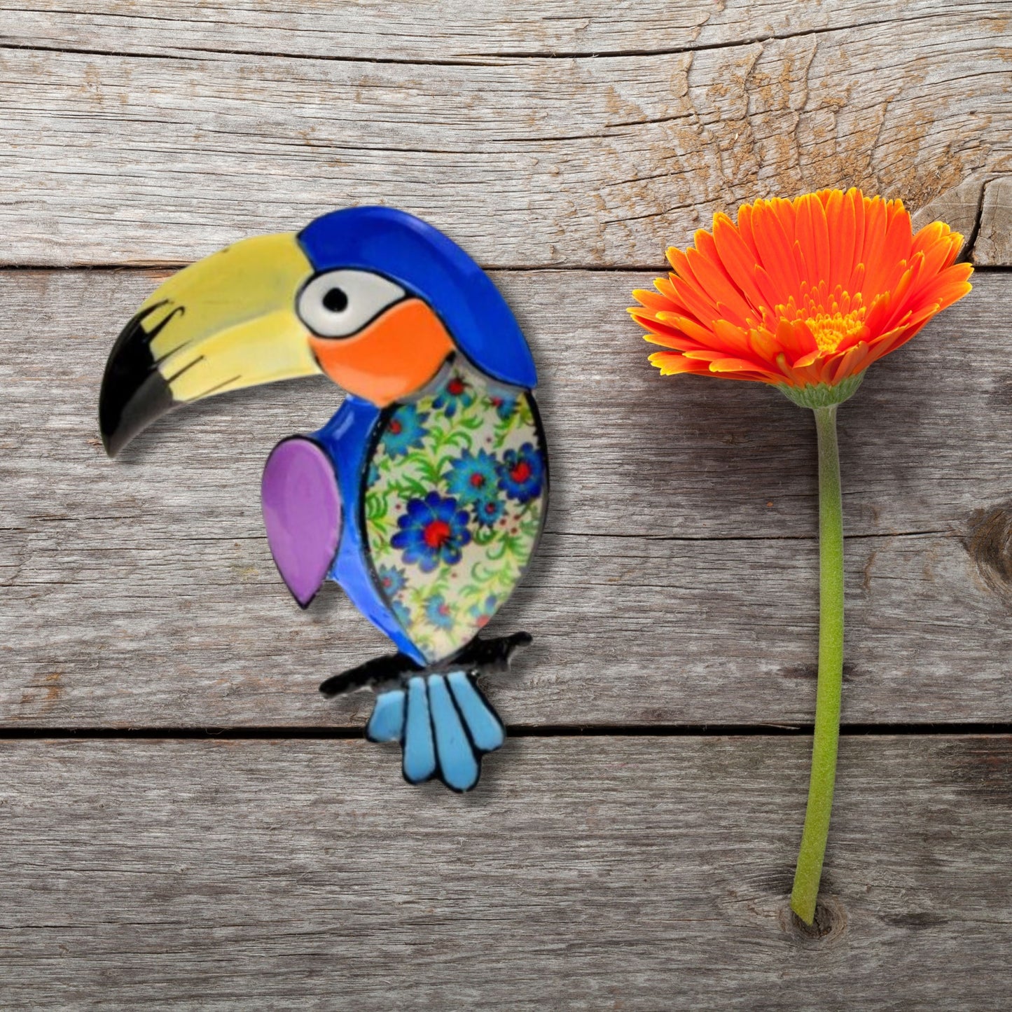 Blue Parrot Brooch Pin