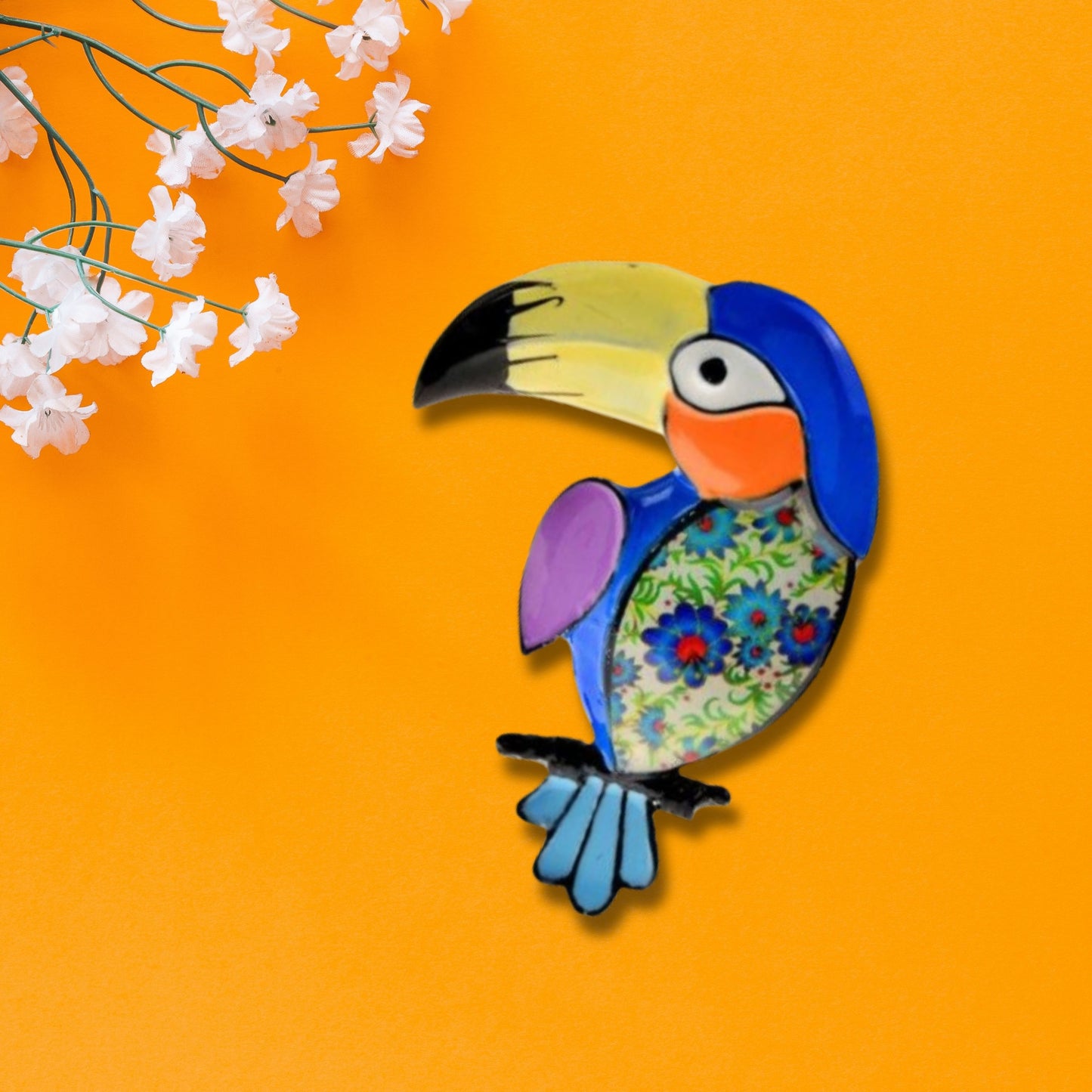 Blue Parrot Brooch Pin