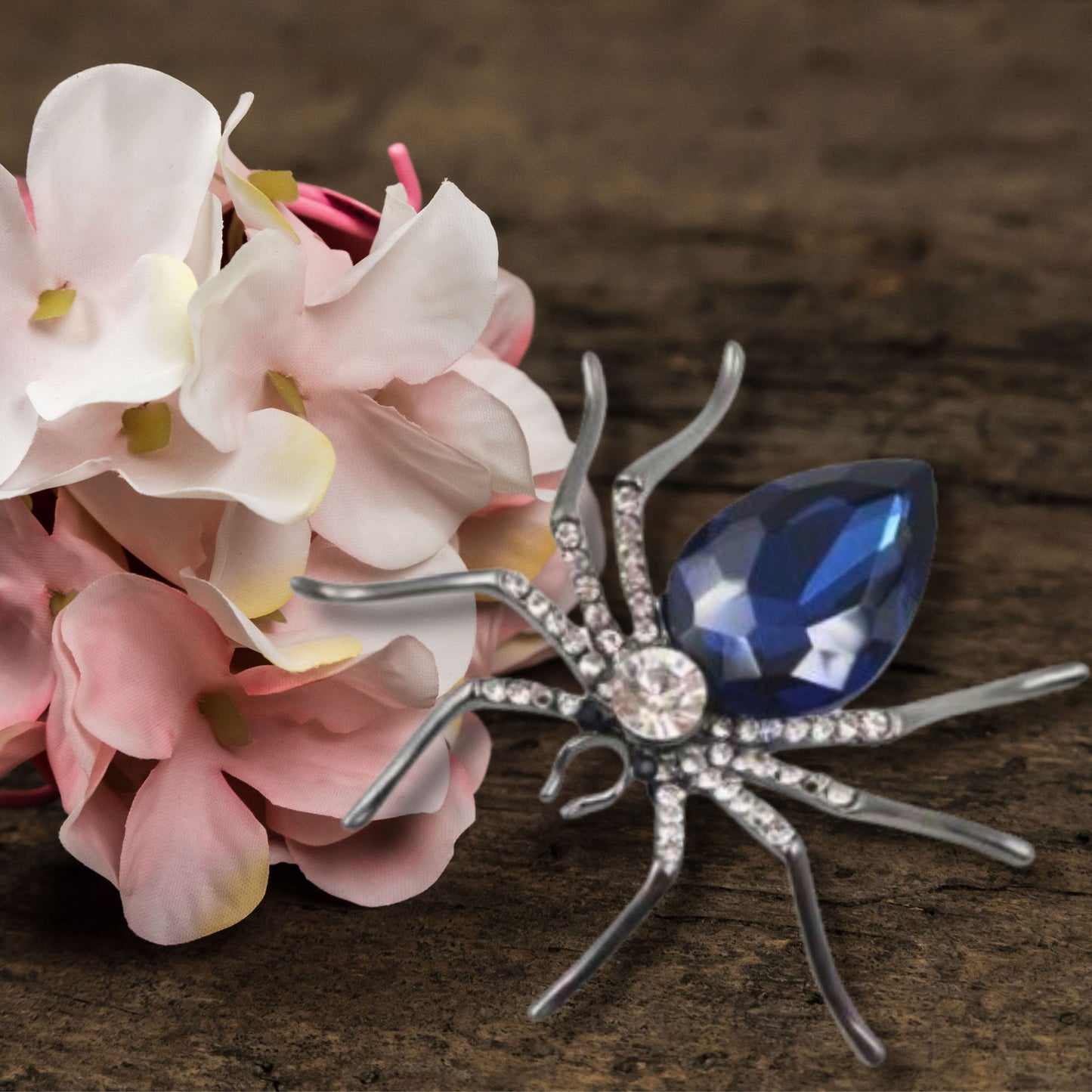 Blue Rhinestone Spider Statement Brooch