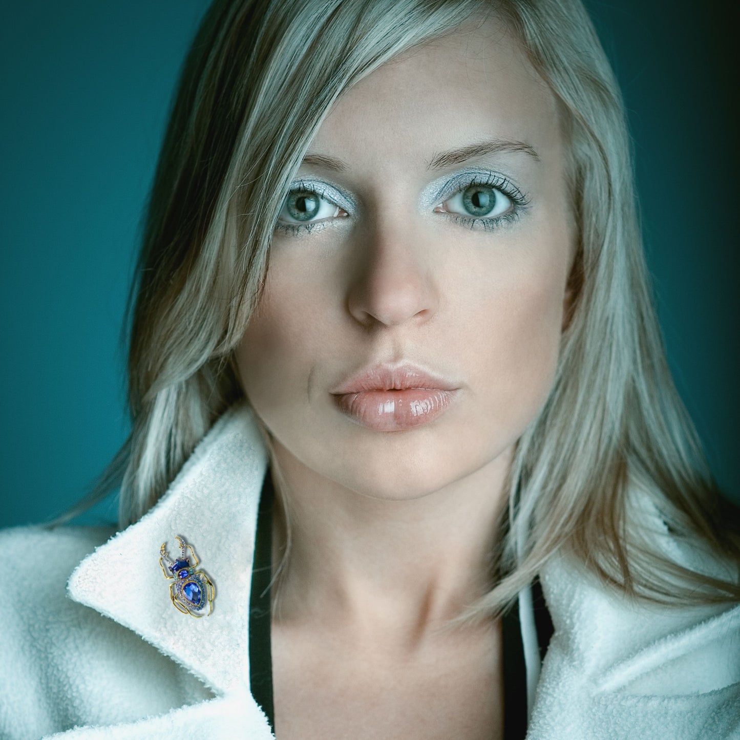 Blue Rhinestone Beetle Brooch