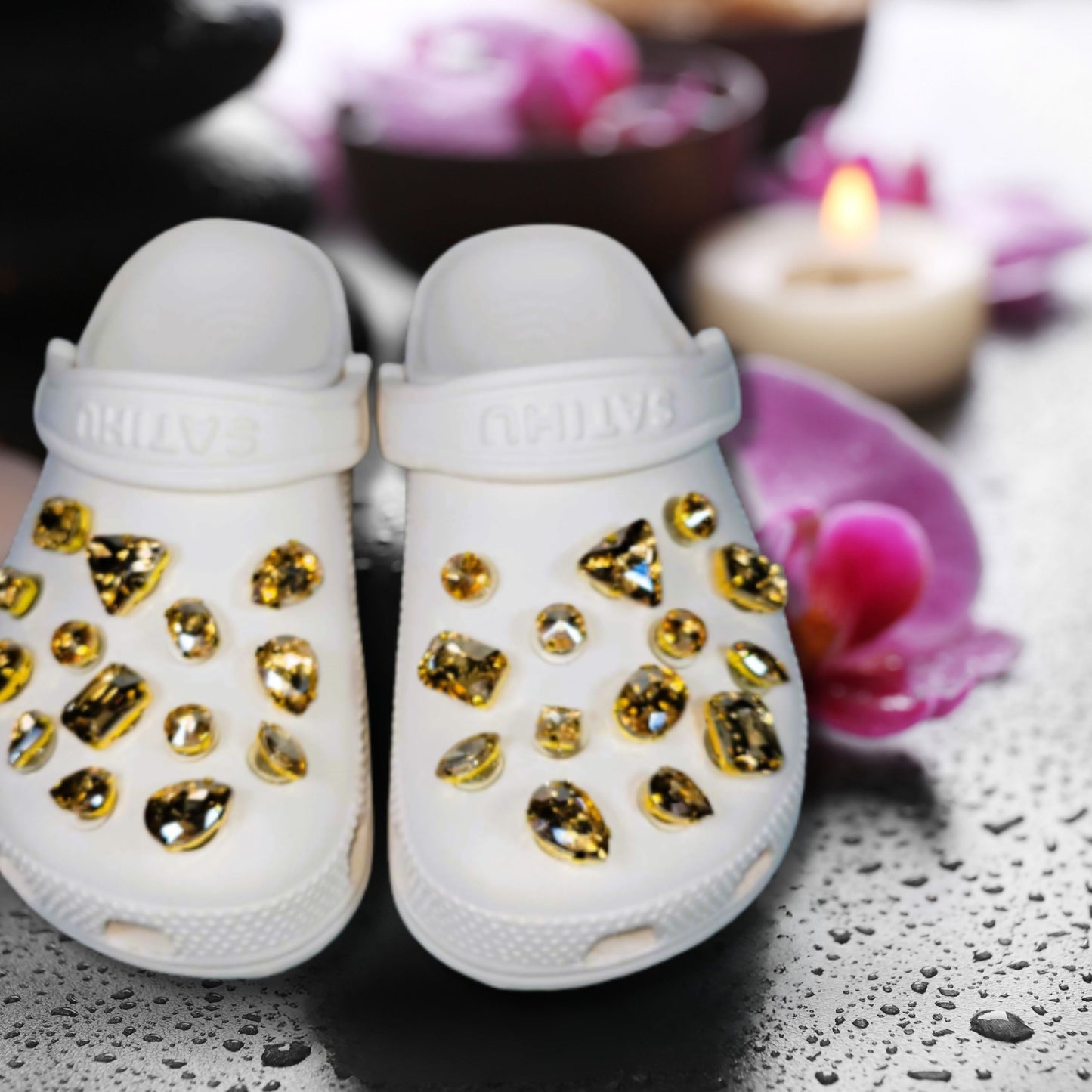 Crocs Charms Champagne Gold Glass Rhinestone Shoe Charms
