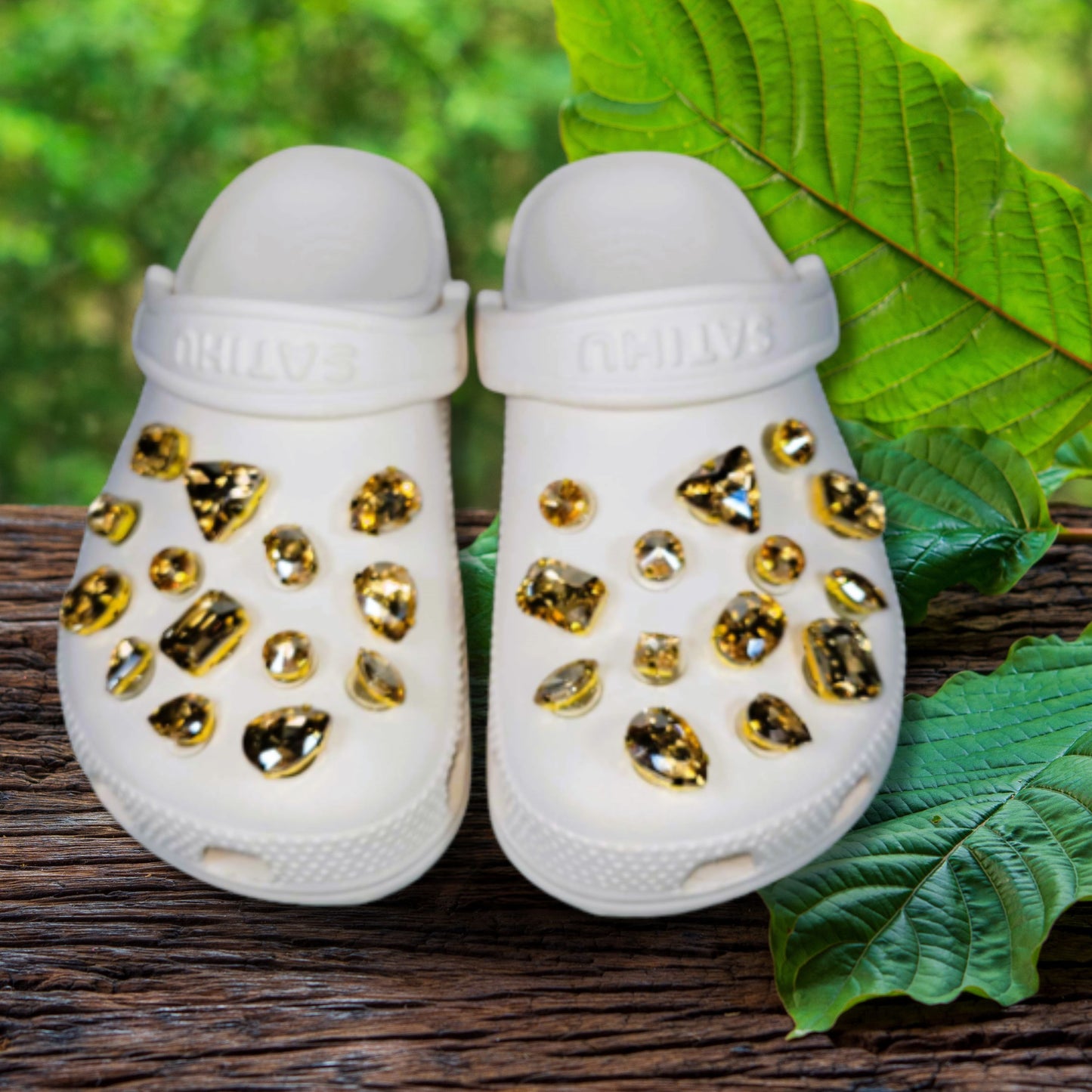 Crocs Charms Champagne Gold Glass Rhinestone Shoe Charms