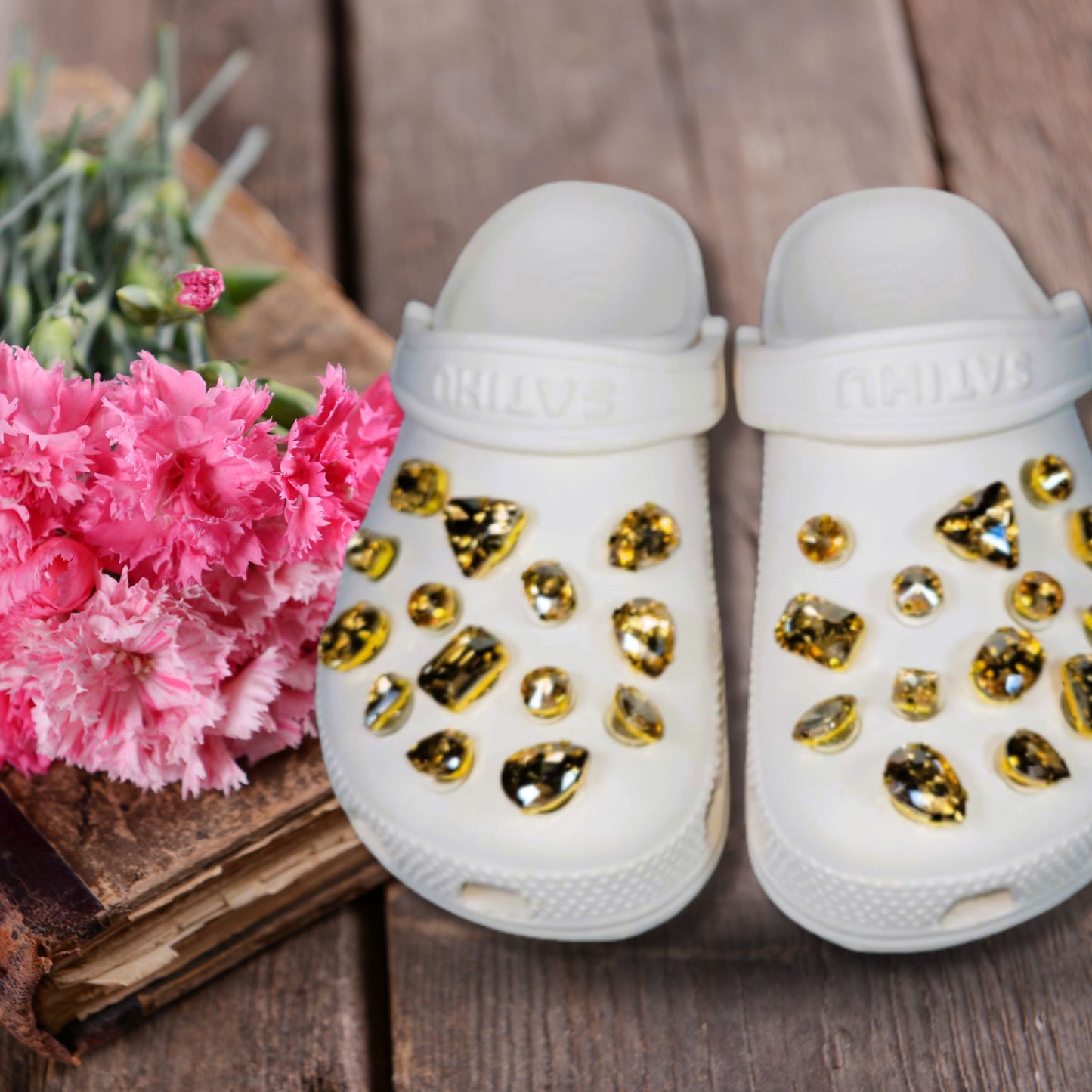 Crocs Charms Champagne Gold Glass Rhinestone Shoe Charms