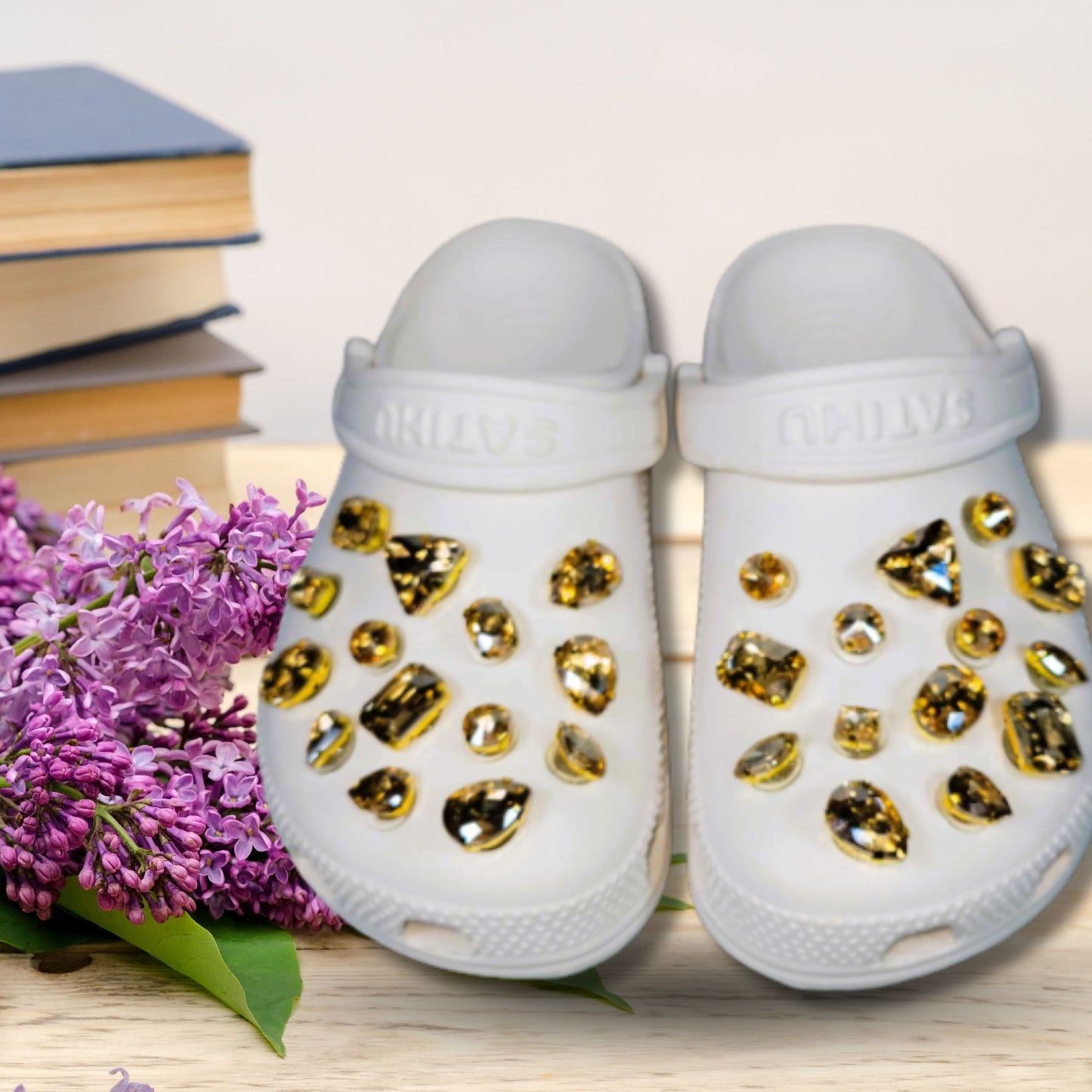 Crocs Charms Champagne Gold Glass Rhinestone Shoe Charms