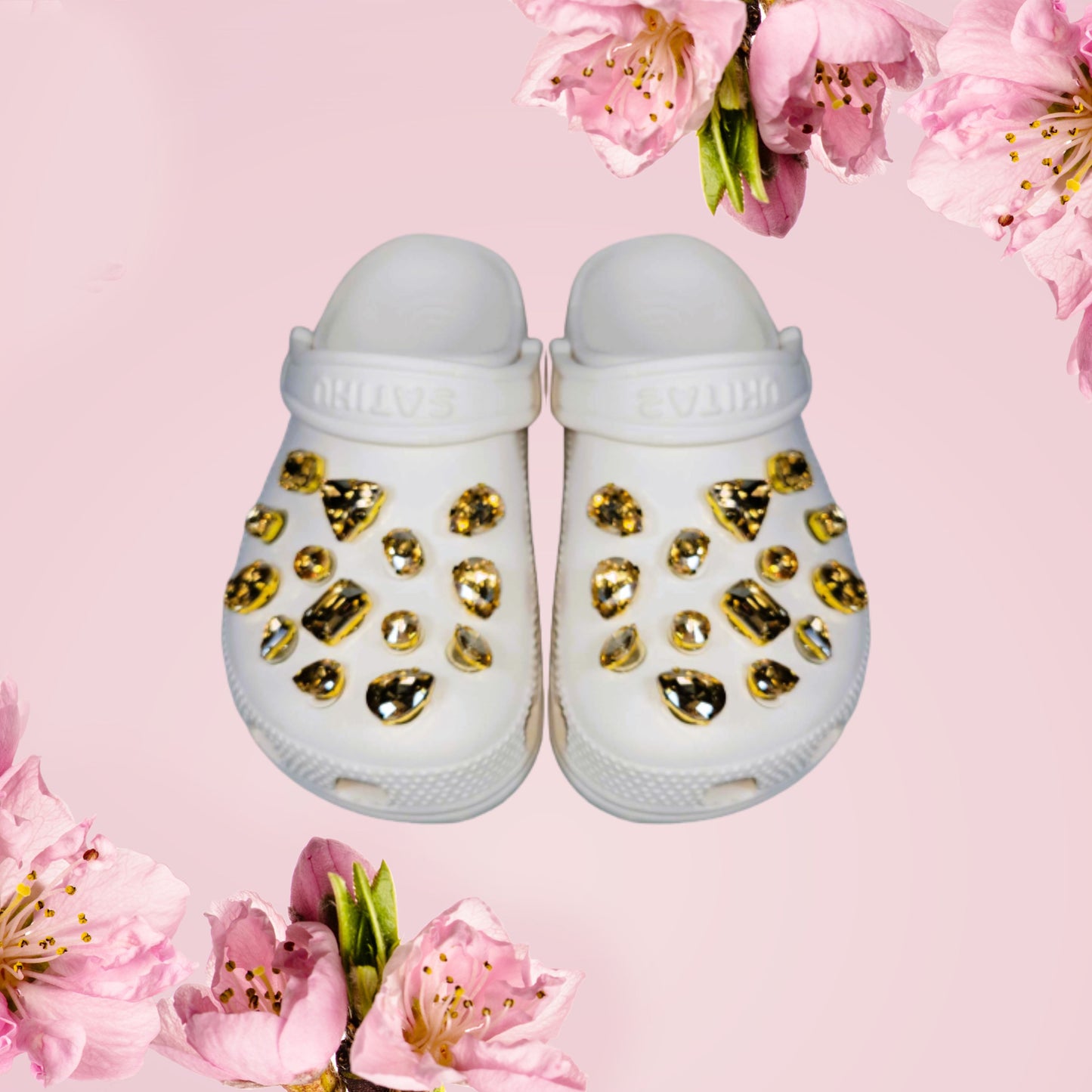 Crocs Charms Champagne Gold Glass Rhinestone Shoe Charms