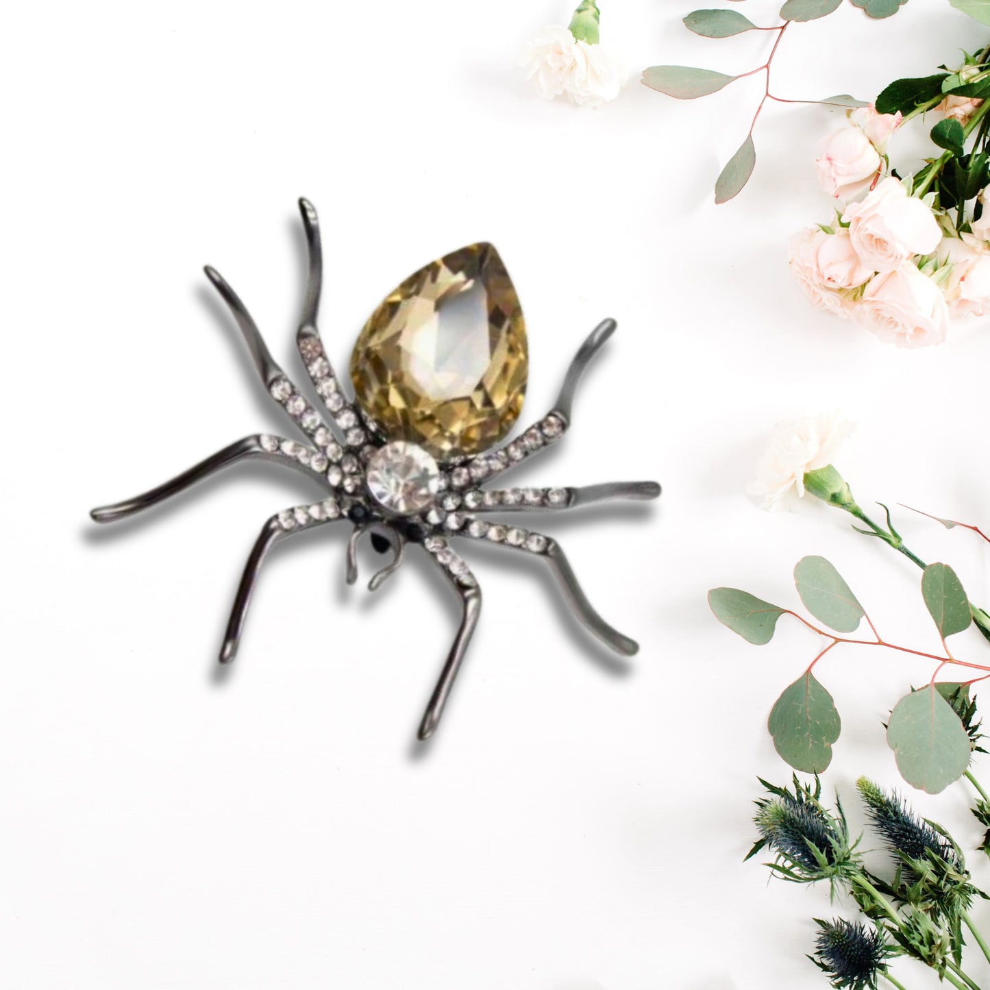 Champagne Rhinestone Spider Statement Brooch